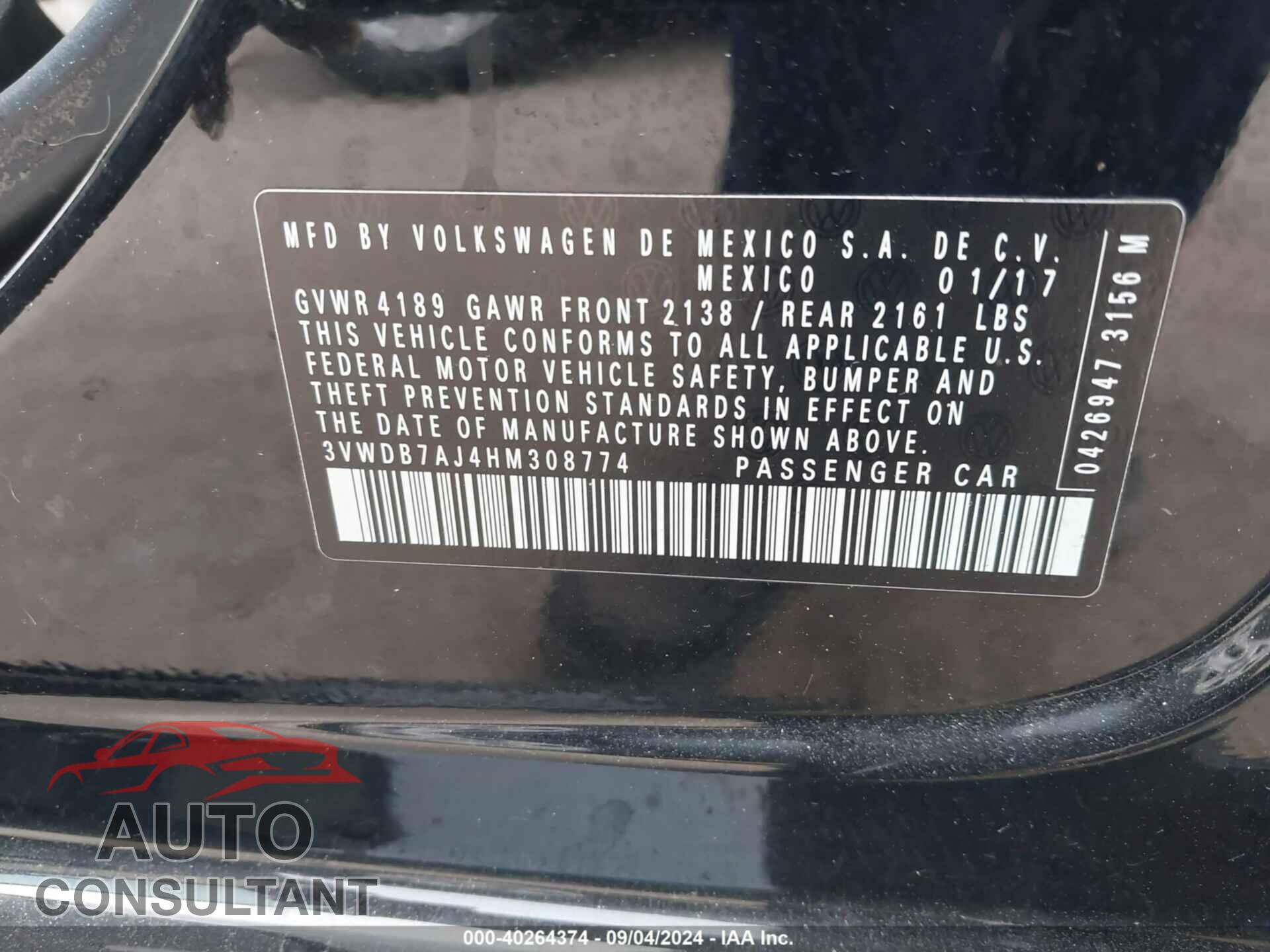 VOLKSWAGEN JETTA 2017 - 3VWDB7AJ4HM308774