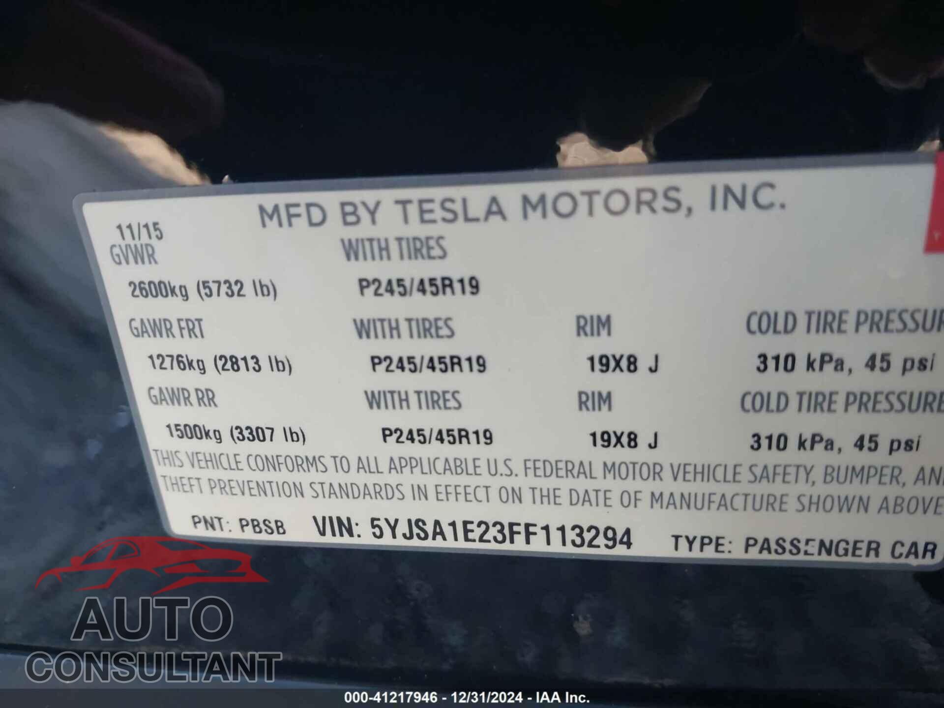TESLA MODEL S 2015 - 5YJSA1E23FF113294