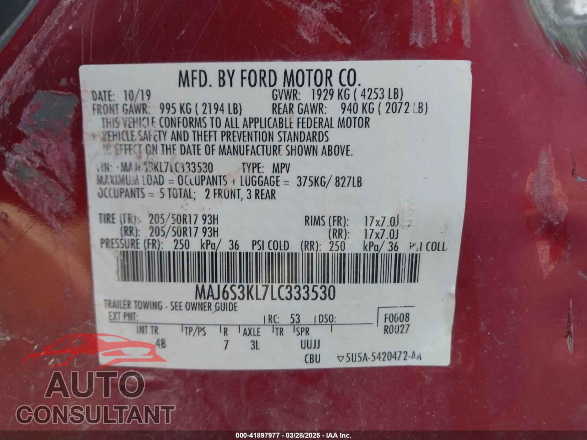 FORD ECOSPORT 2020 - MAJ6S3KL7LC333530