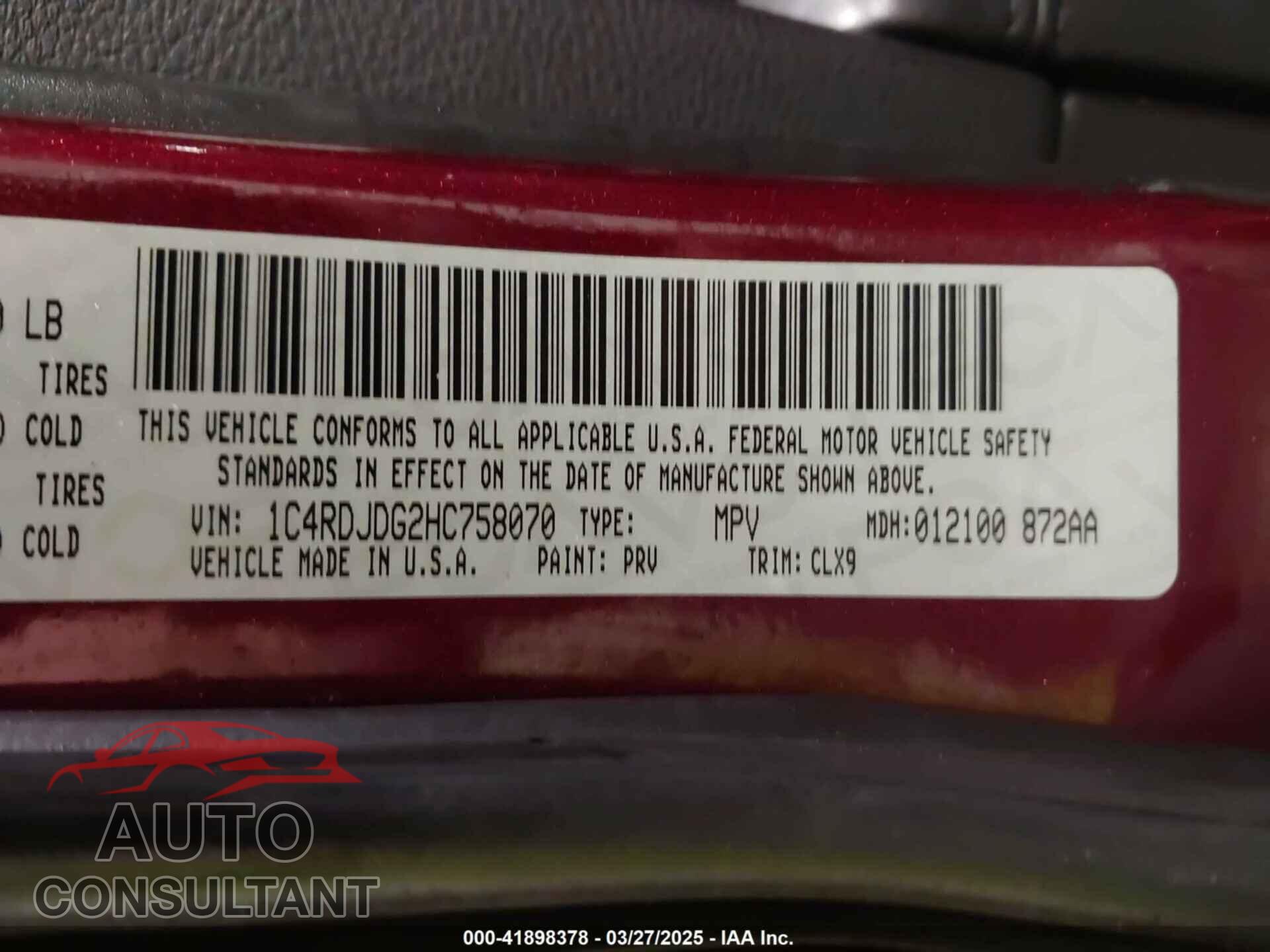DODGE DURANGO 2017 - 1C4RDJDG2HC758070