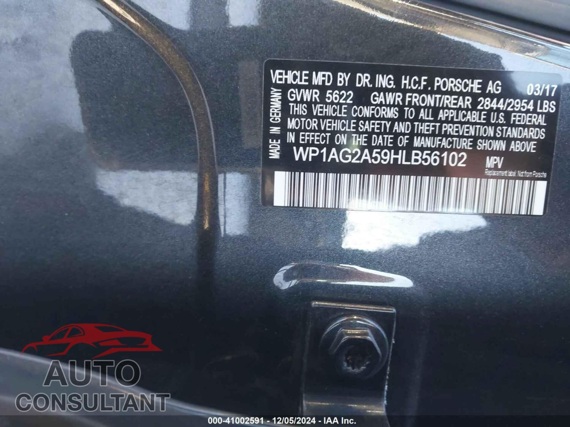 PORSCHE MACAN 2017 - WP1AG2A59HLB56102