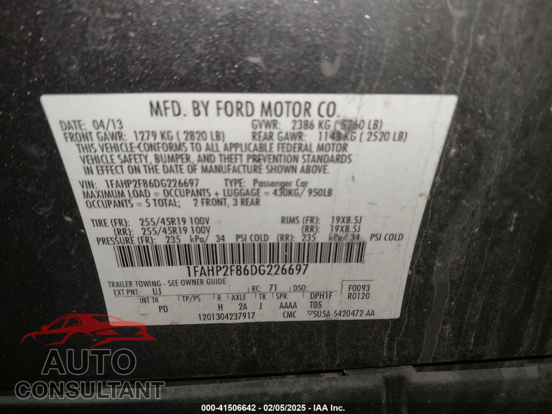 FORD TAURUS 2013 - 1FAHP2F86DG226697