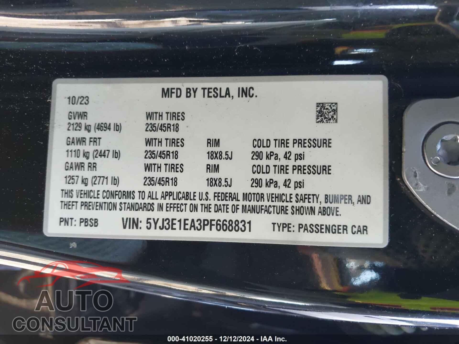 TESLA MODEL 3 2023 - 5YJ3E1EA3PF668831