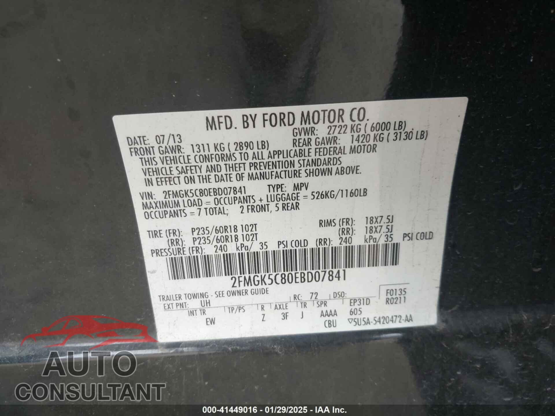 FORD FLEX 2014 - 2FMGK5C80EBD07841