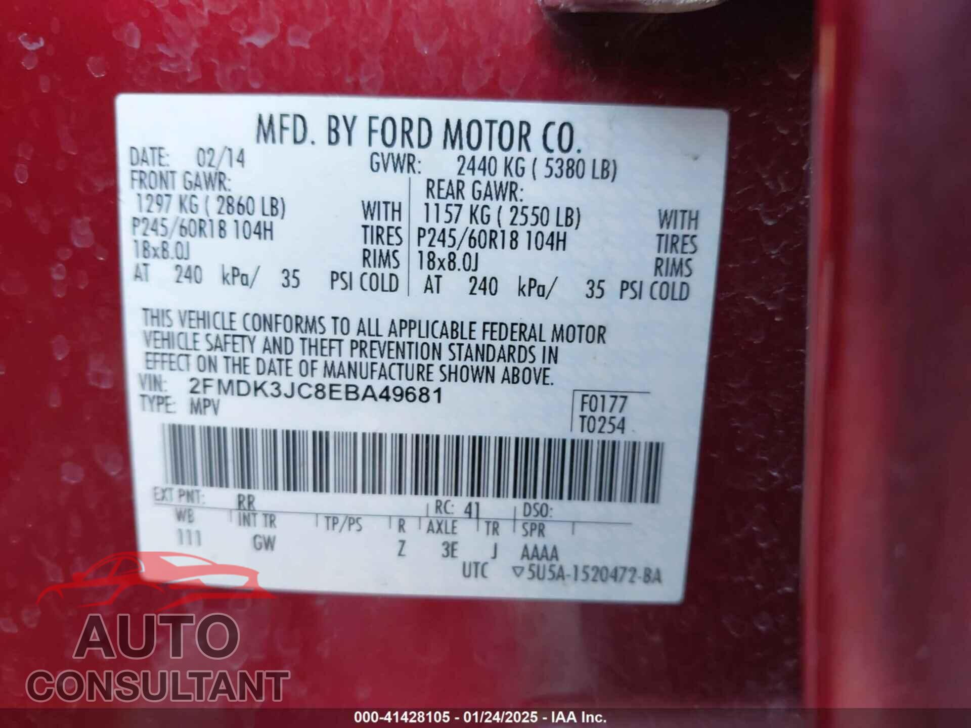 FORD EDGE 2014 - 2FMDK3JC8EBA49681