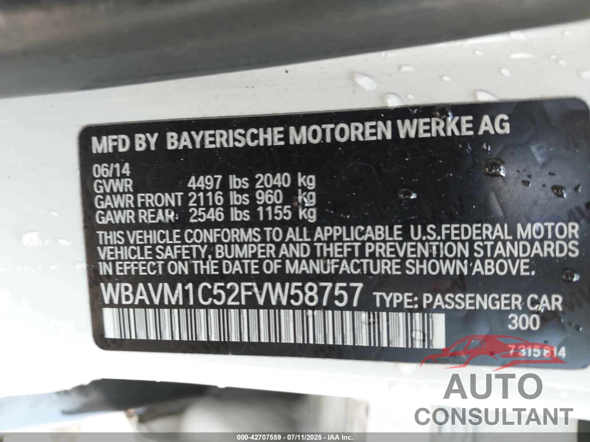 BMW X1 2015 - WBAVM1C52FVW58757