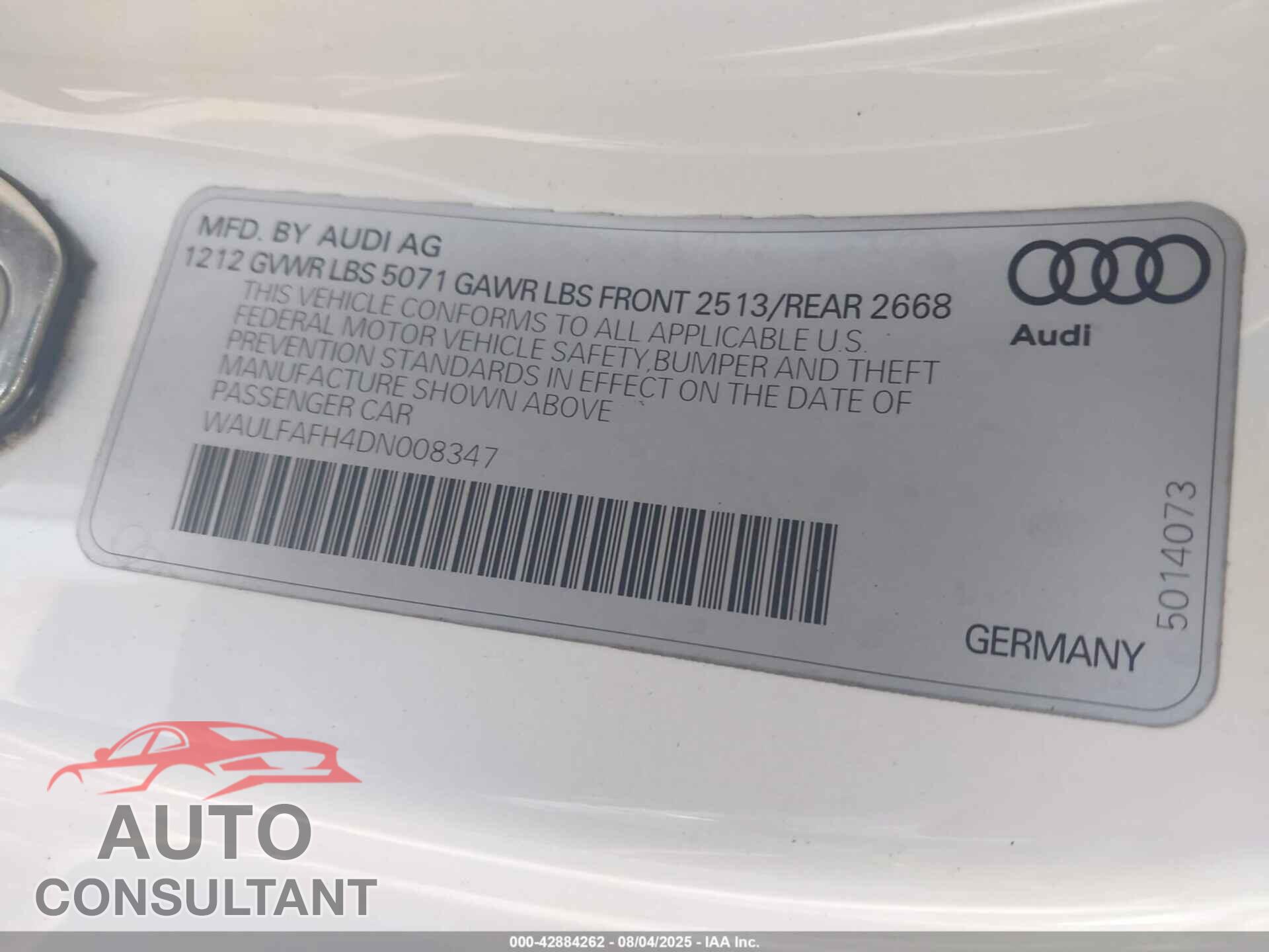 AUDI A5 2013 - WAULFAFH4DN008347