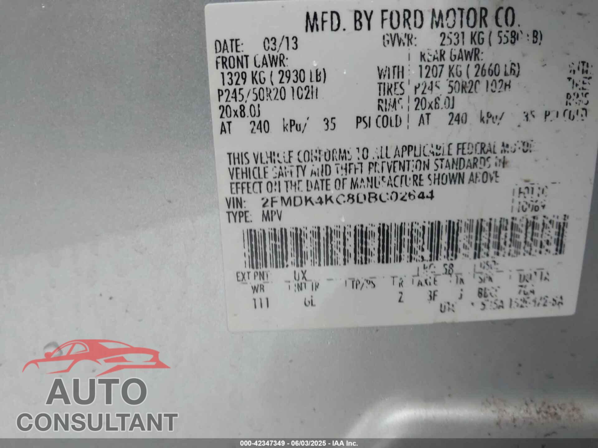 FORD EDGE 2013 - 2FMDK4KC8DBC02644
