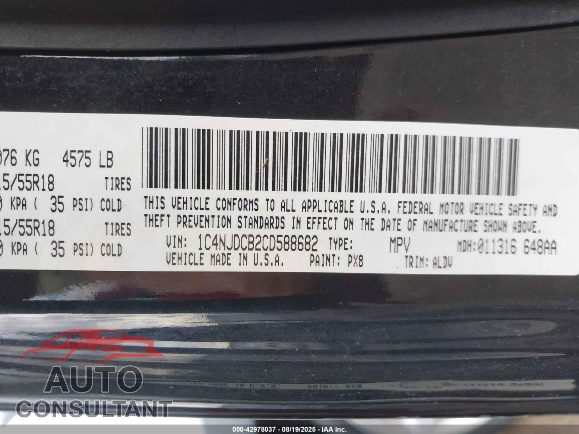 JEEP COMPASS 2012 - 1C4NJDCB2CD588682
