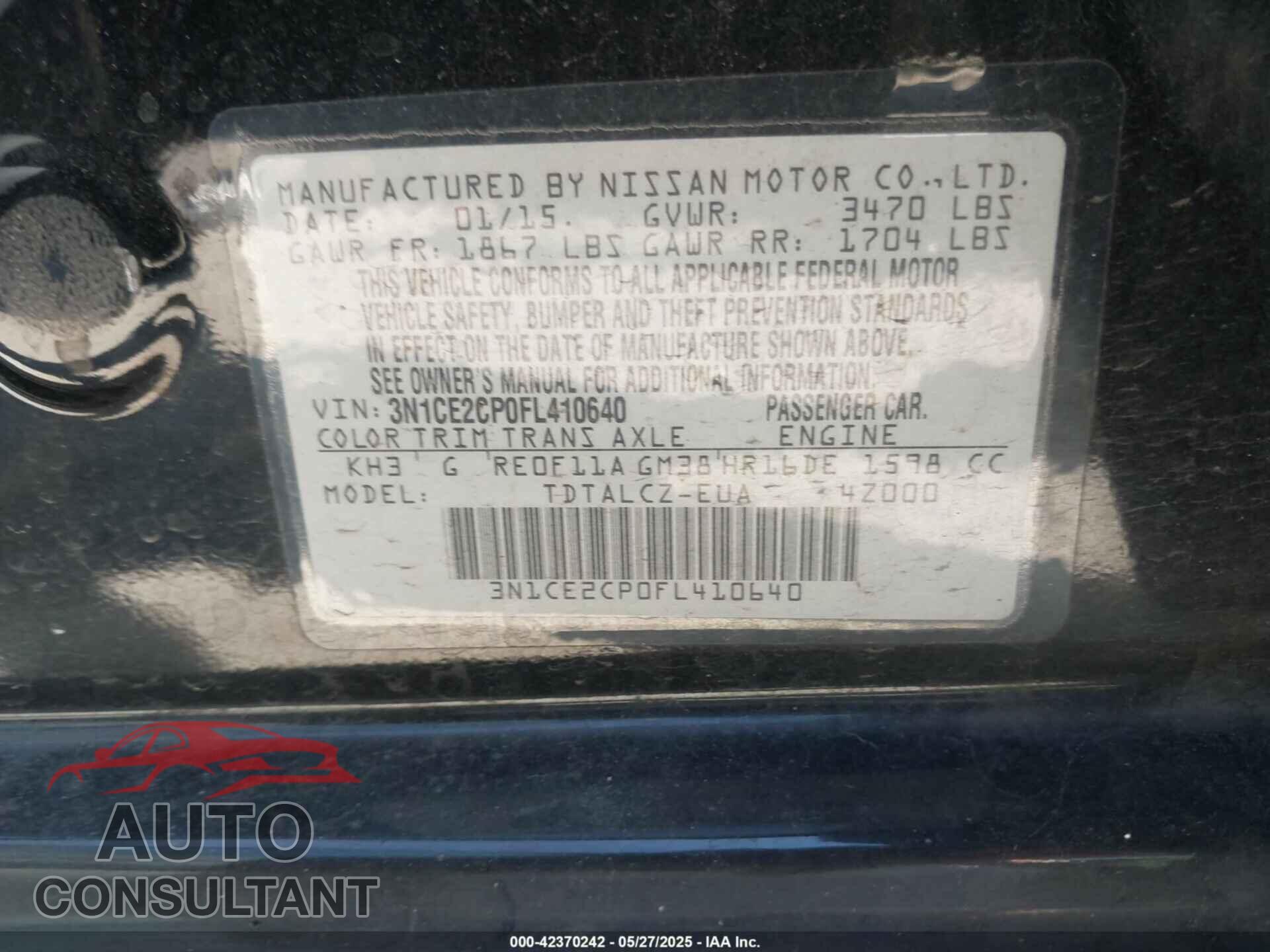 NISSAN VERSA NOTE 2015 - 3N1CE2CP0FL410640