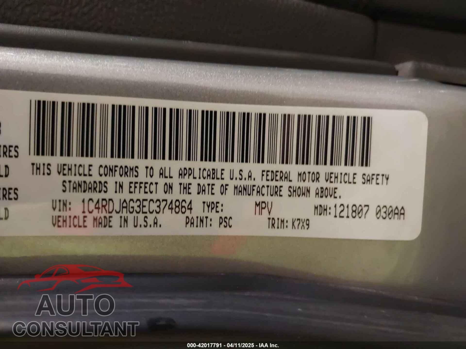 DODGE DURANGO 2014 - 1C4RDJAG3EC374864