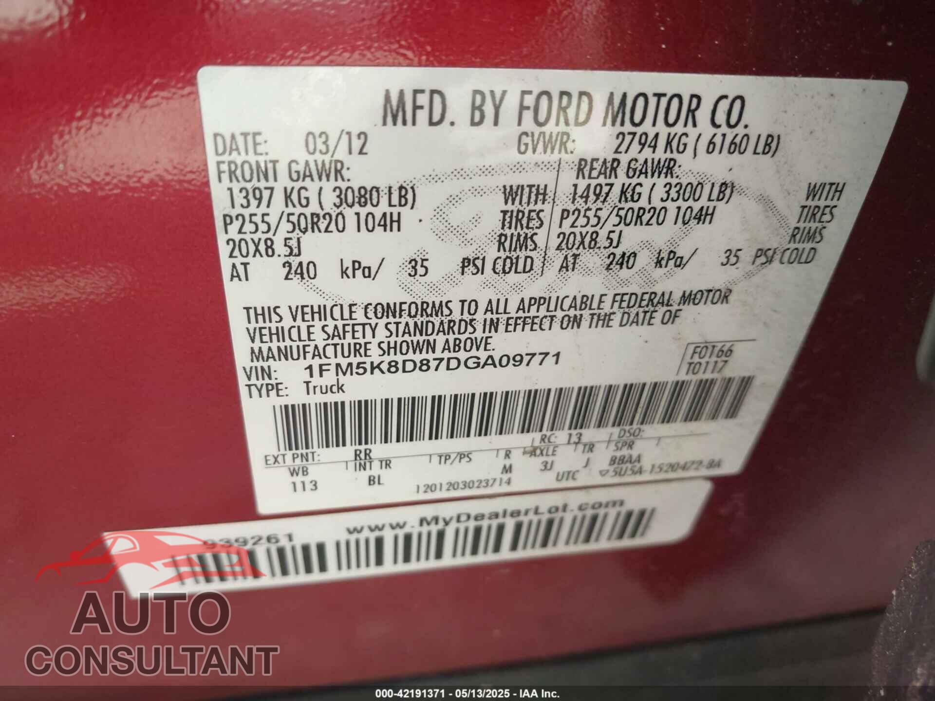 FORD EXPLORER 2013 - 1FM5K8D87DGA09771