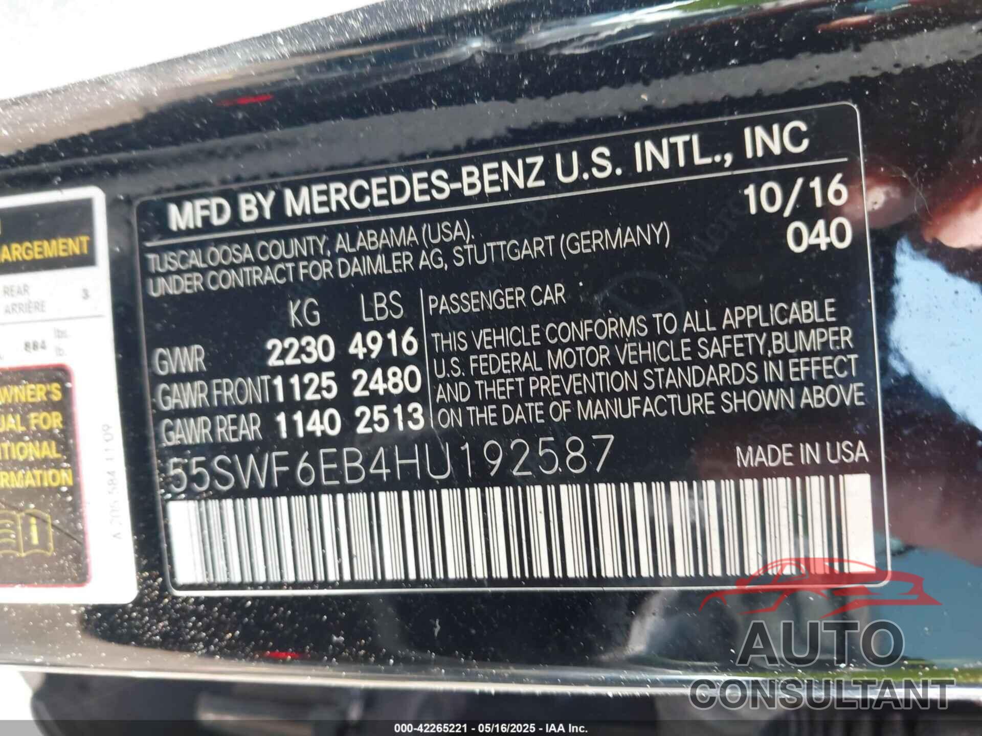 MERCEDES-BENZ AMG C 43 2017 - 55SWF6EB4HU192587