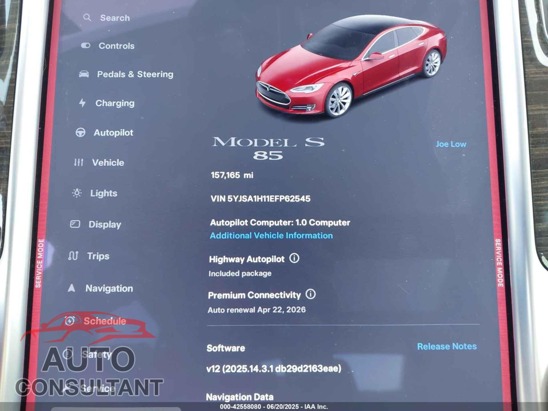 TESLA MODEL S 2014 - 5YJSA1H11EFP62545