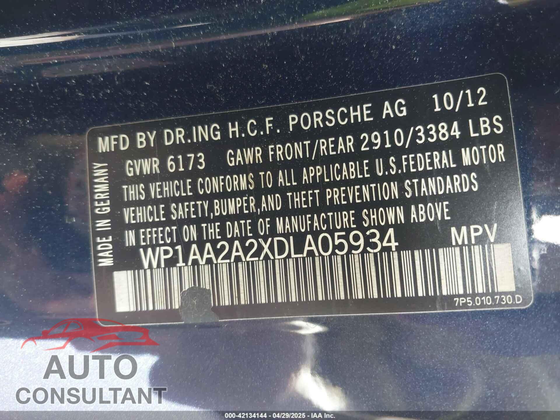 PORSCHE CAYENNE 2013 - WP1AA2A2XDLA05934