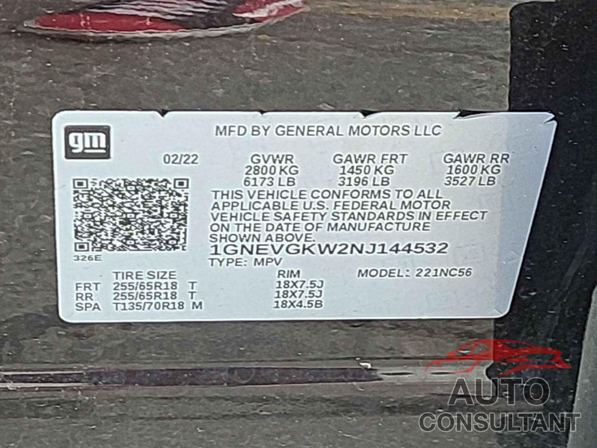 CHEVROLET TRAVERSE 2022 - 1GNEVGKW2NJ144532