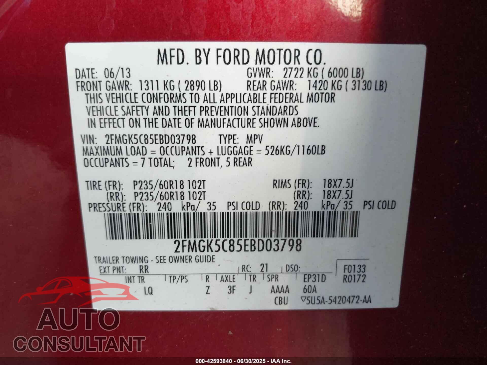 FORD FLEX 2014 - 2FMGK5C85EBD03798