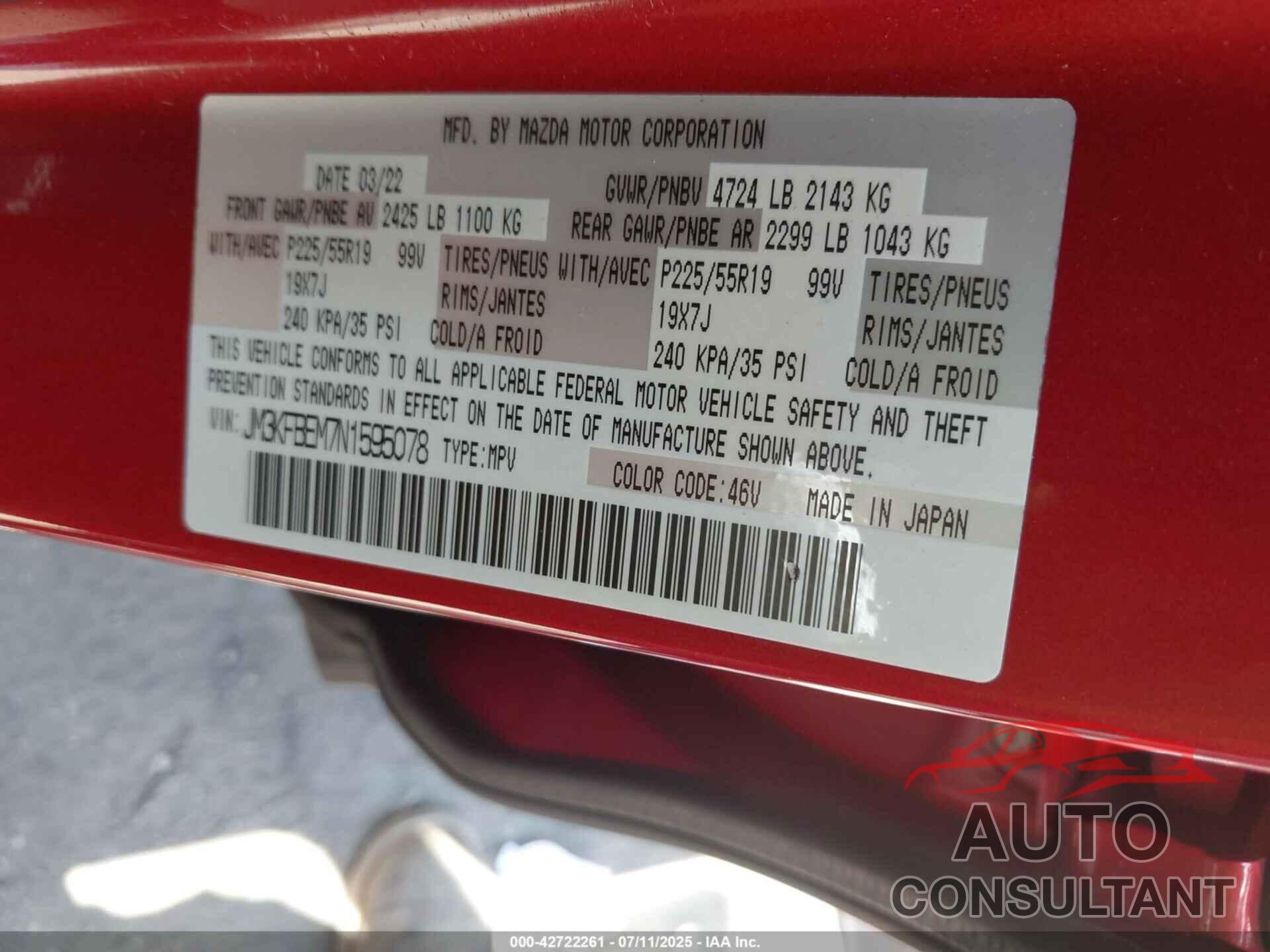 MAZDA CX-5 2022 - JM3KFBEM7N1595078