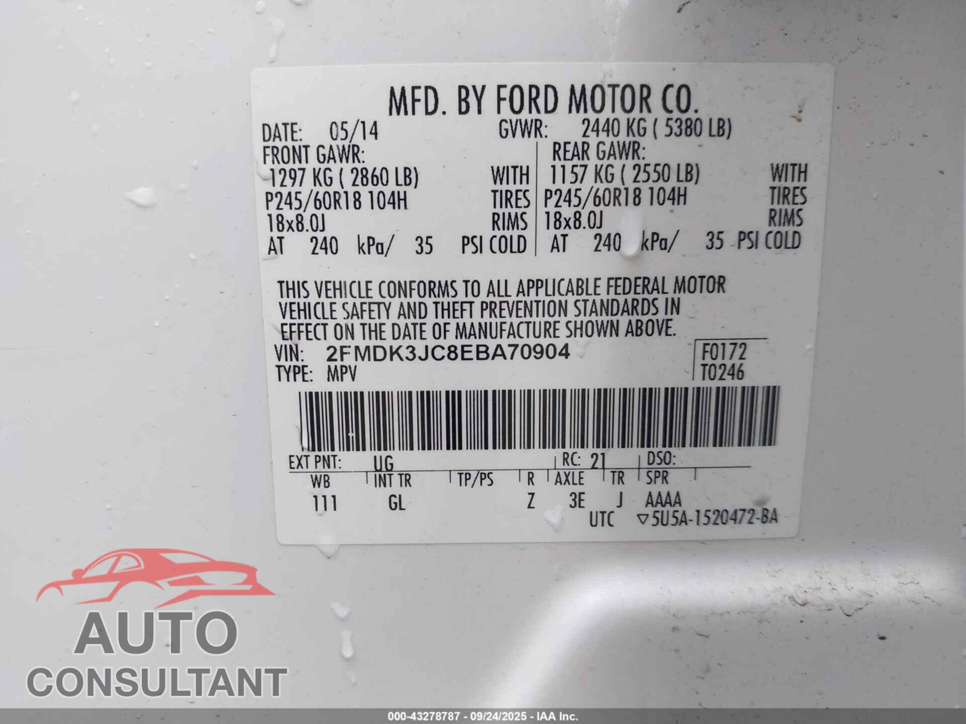 FORD EDGE 2014 - 2FMDK3JC8EBA70904