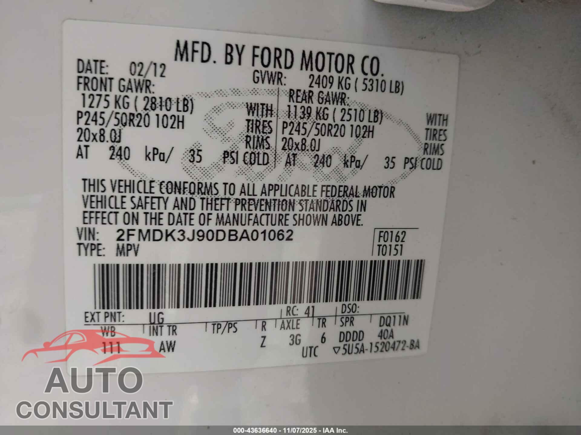 FORD EDGE 2013 - 2FMDK3J90DBA01062