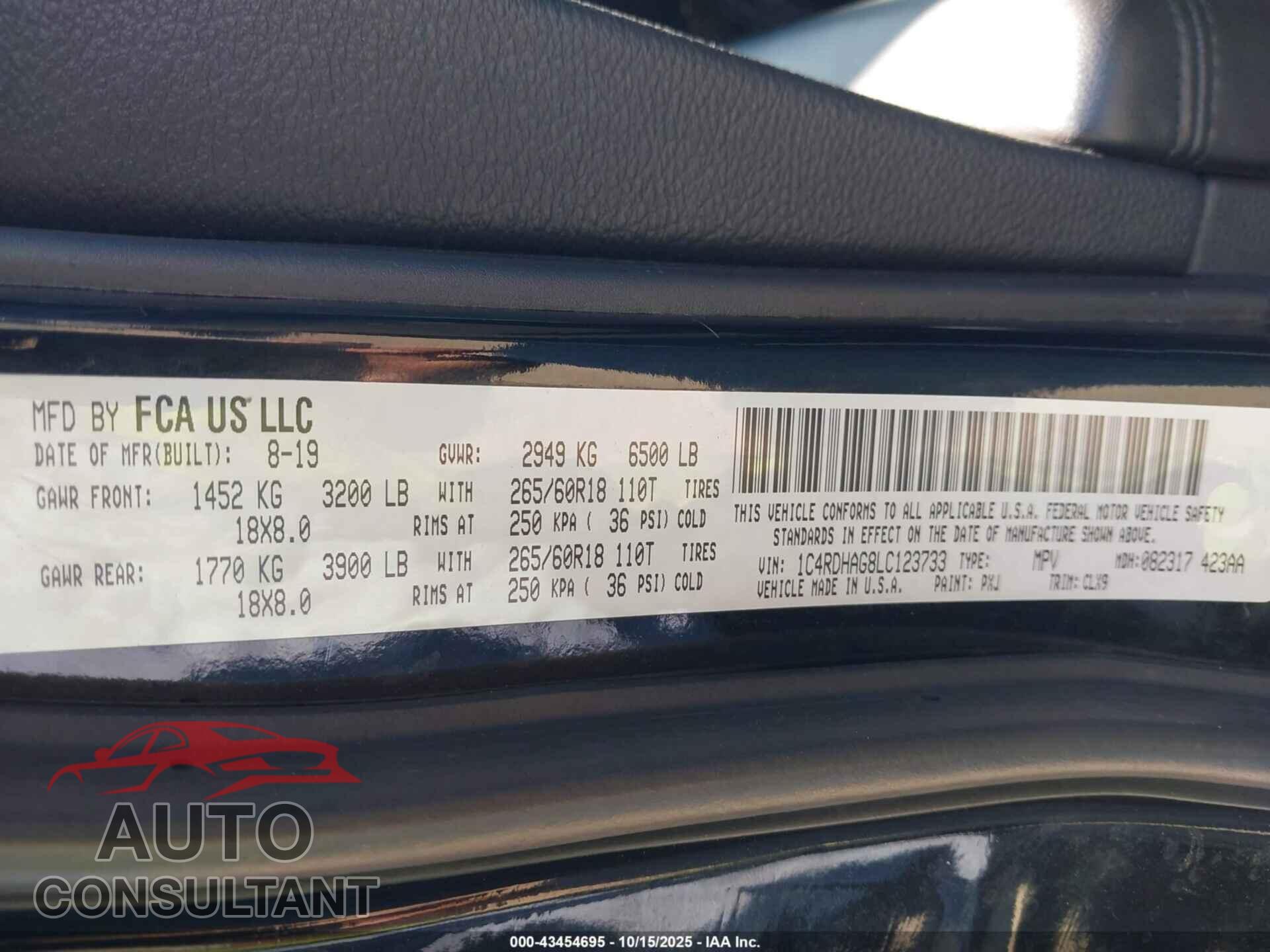 DODGE DURANGO 2020 - 1C4RDHAG8LC123733