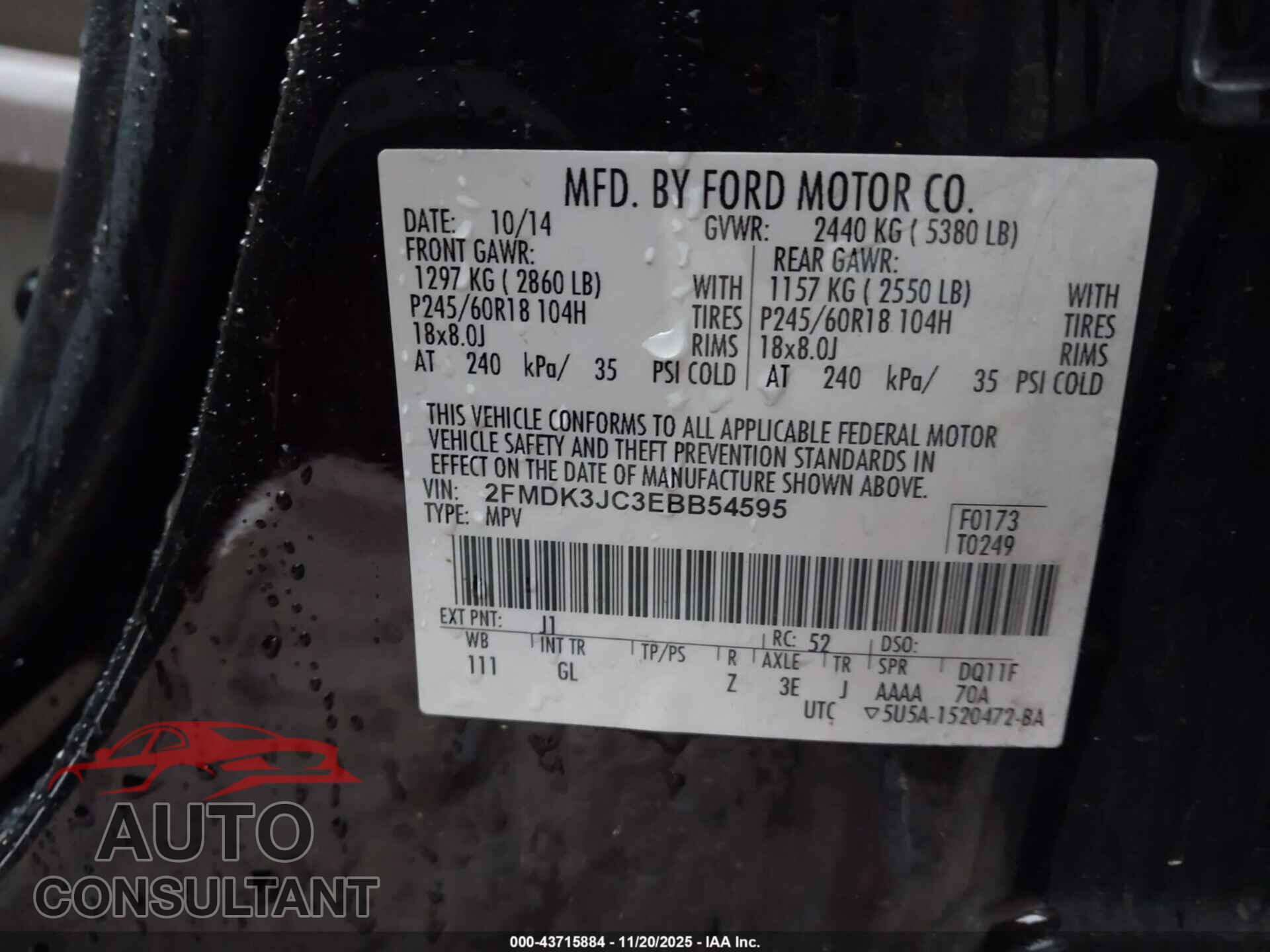 FORD EDGE 2014 - 2FMDK3JC3EBB54595