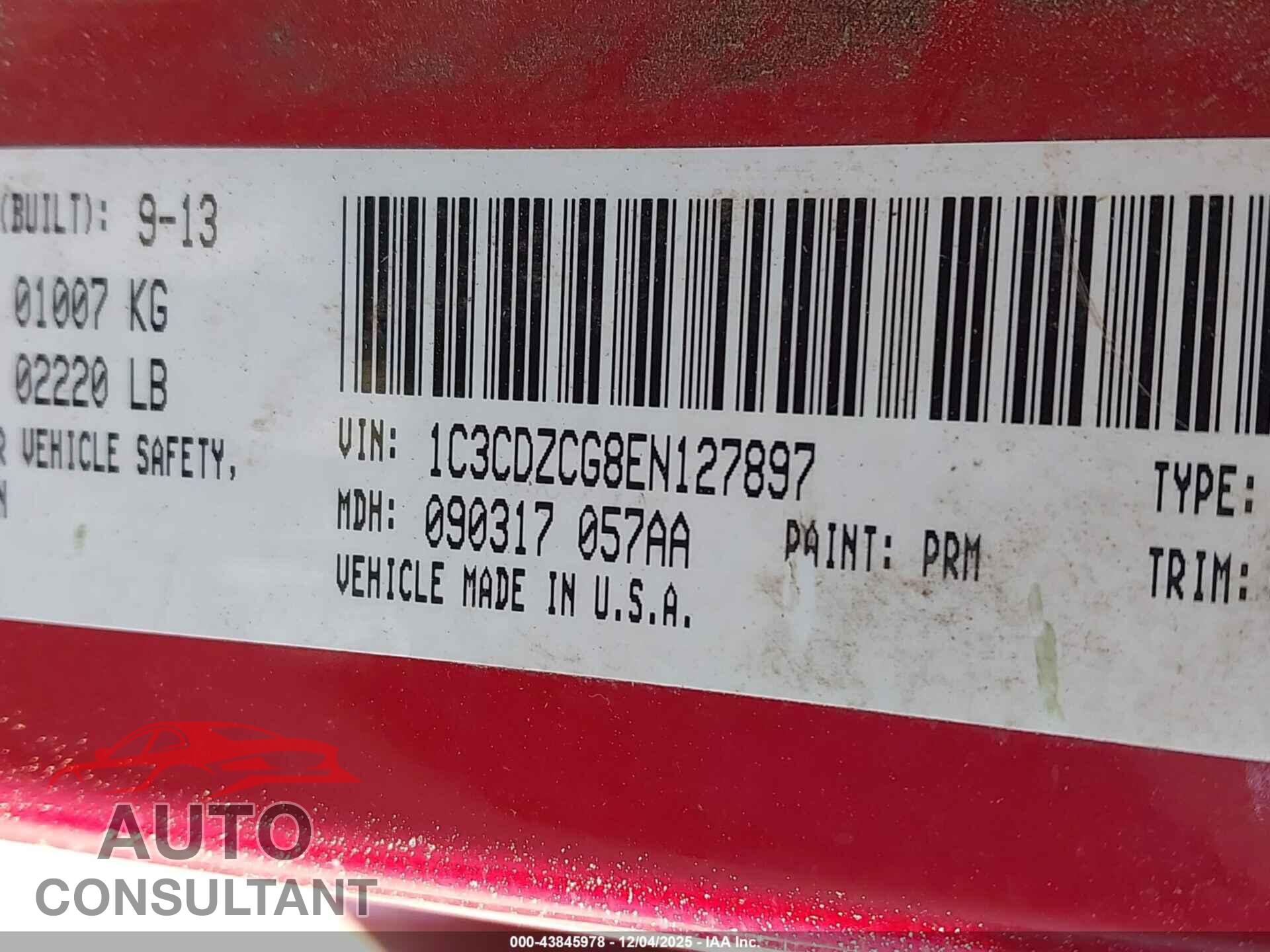 DODGE AVENGER 2014 - 1C3CDZCG8EN127897