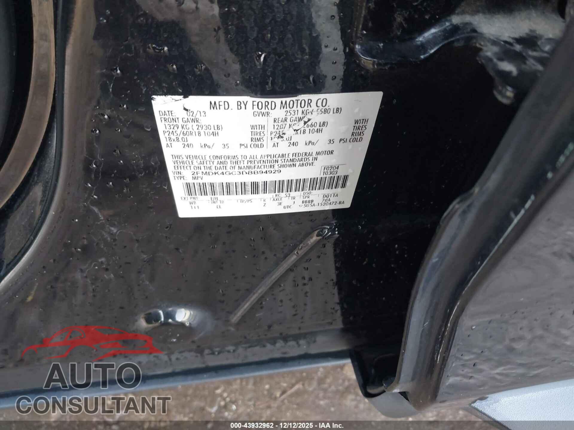 FORD EDGE 2013 - 2FMDK4GC3DBB94929