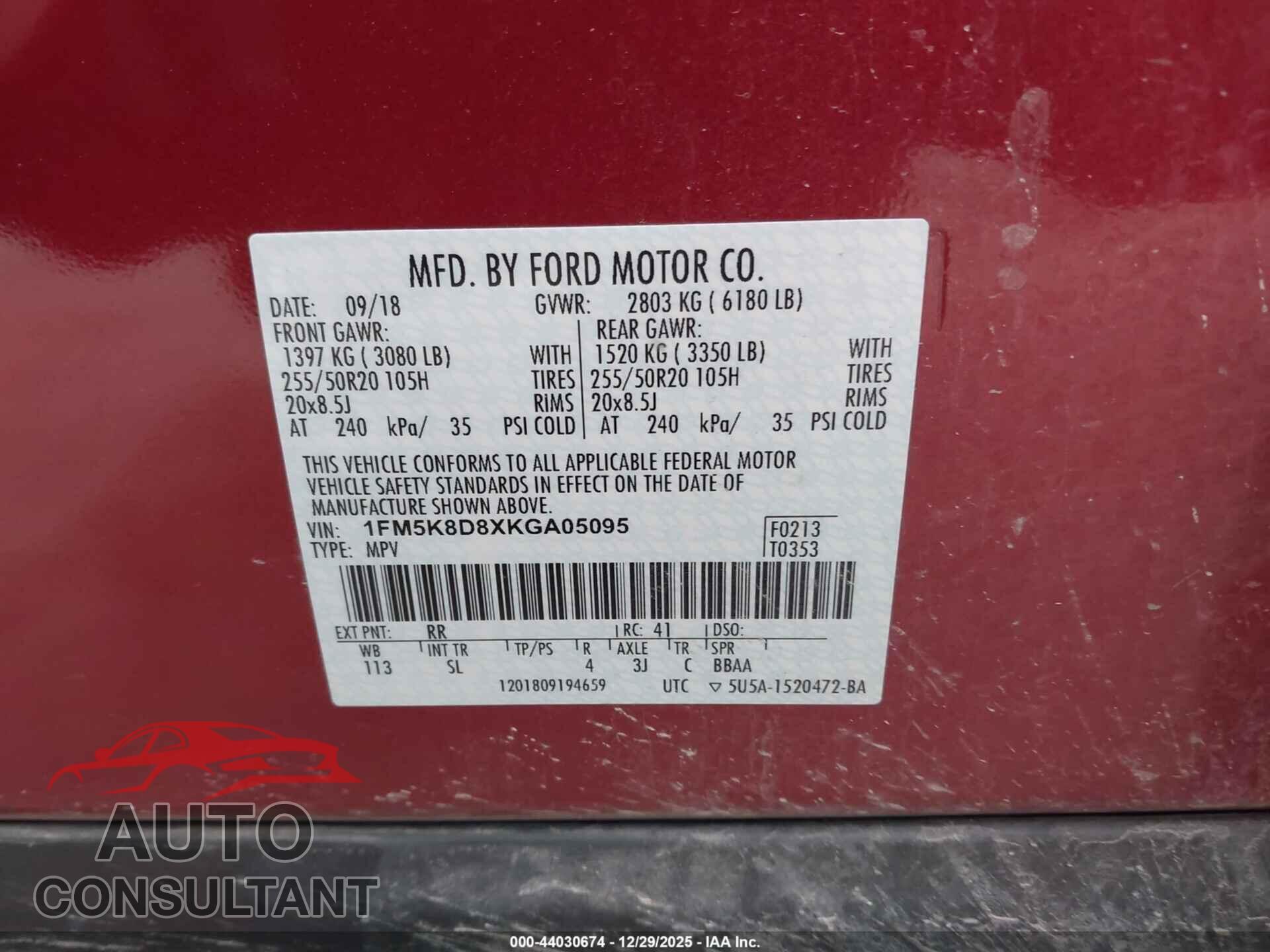 FORD EXPLORER 2019 - 1FM5K8D8XKGA05095