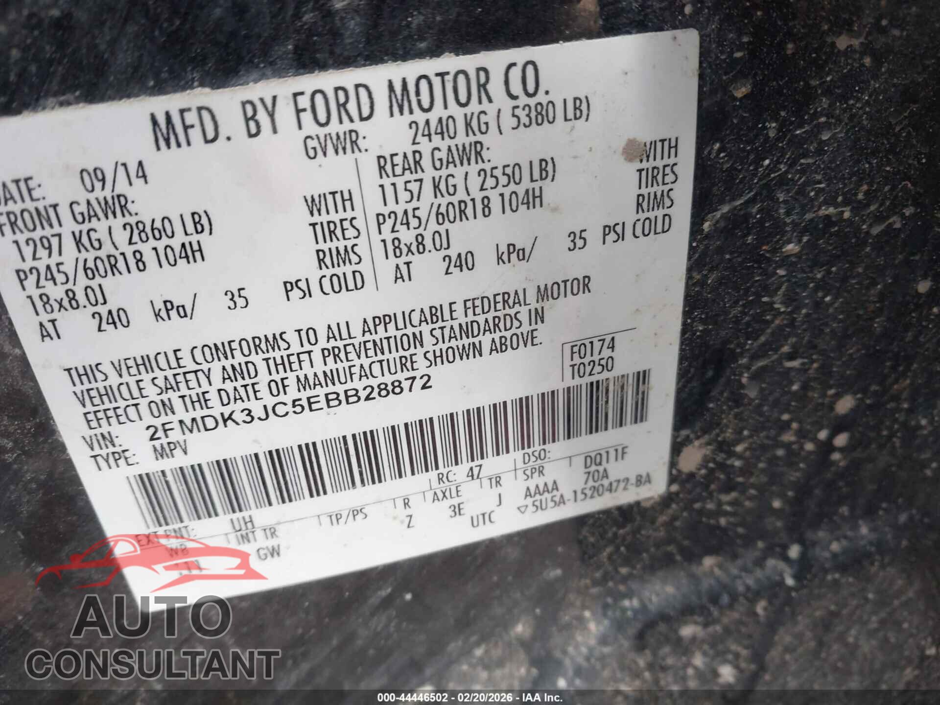 FORD EDGE 2014 - 2FMDK3JC5EBB28872
