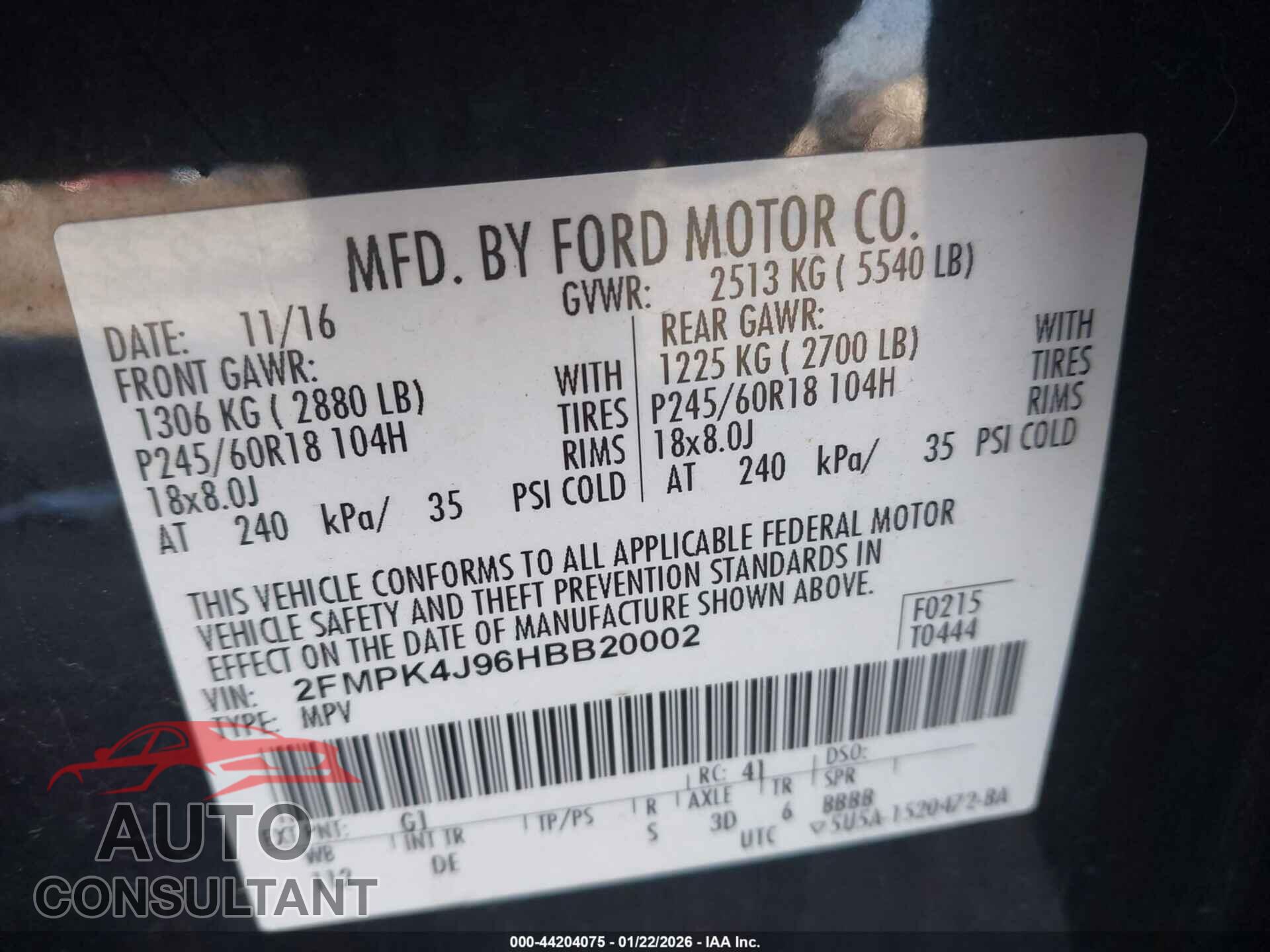 FORD EDGE 2017 - 2FMPK4J96HBB20002