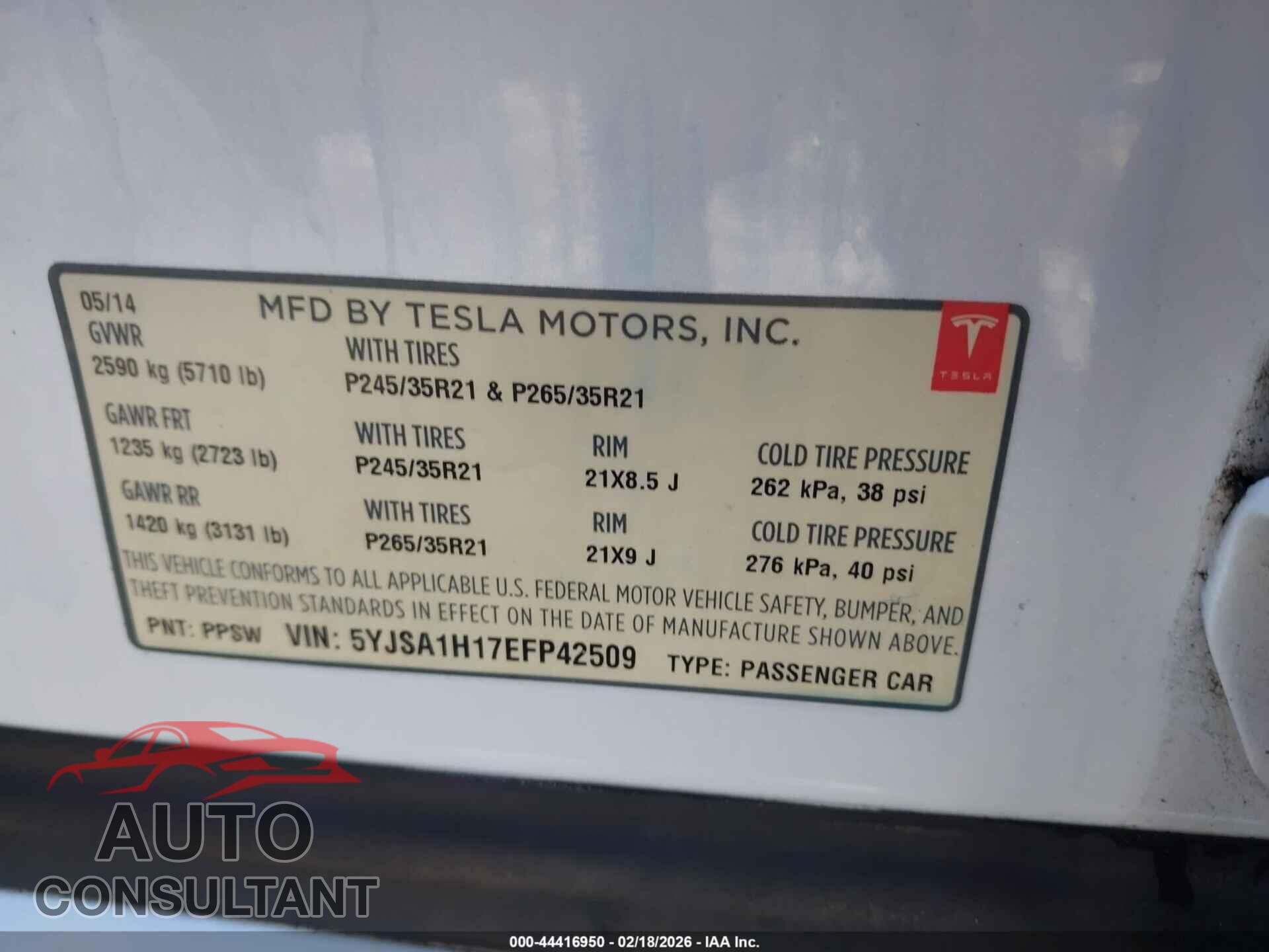 TESLA MODEL S 2014 - 5YJSA1H17EFP42509