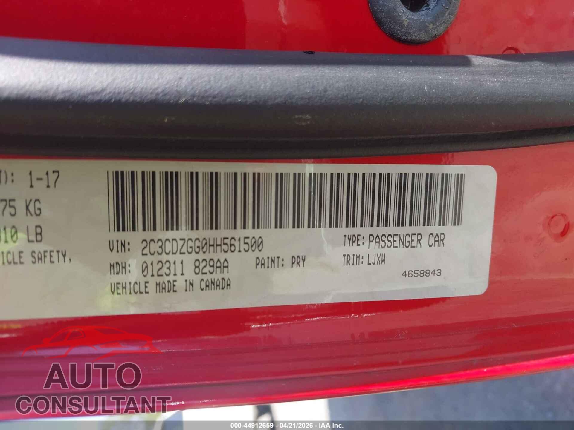 DODGE CHALLENGER 2017 - 2C3CDZGG0HH561500