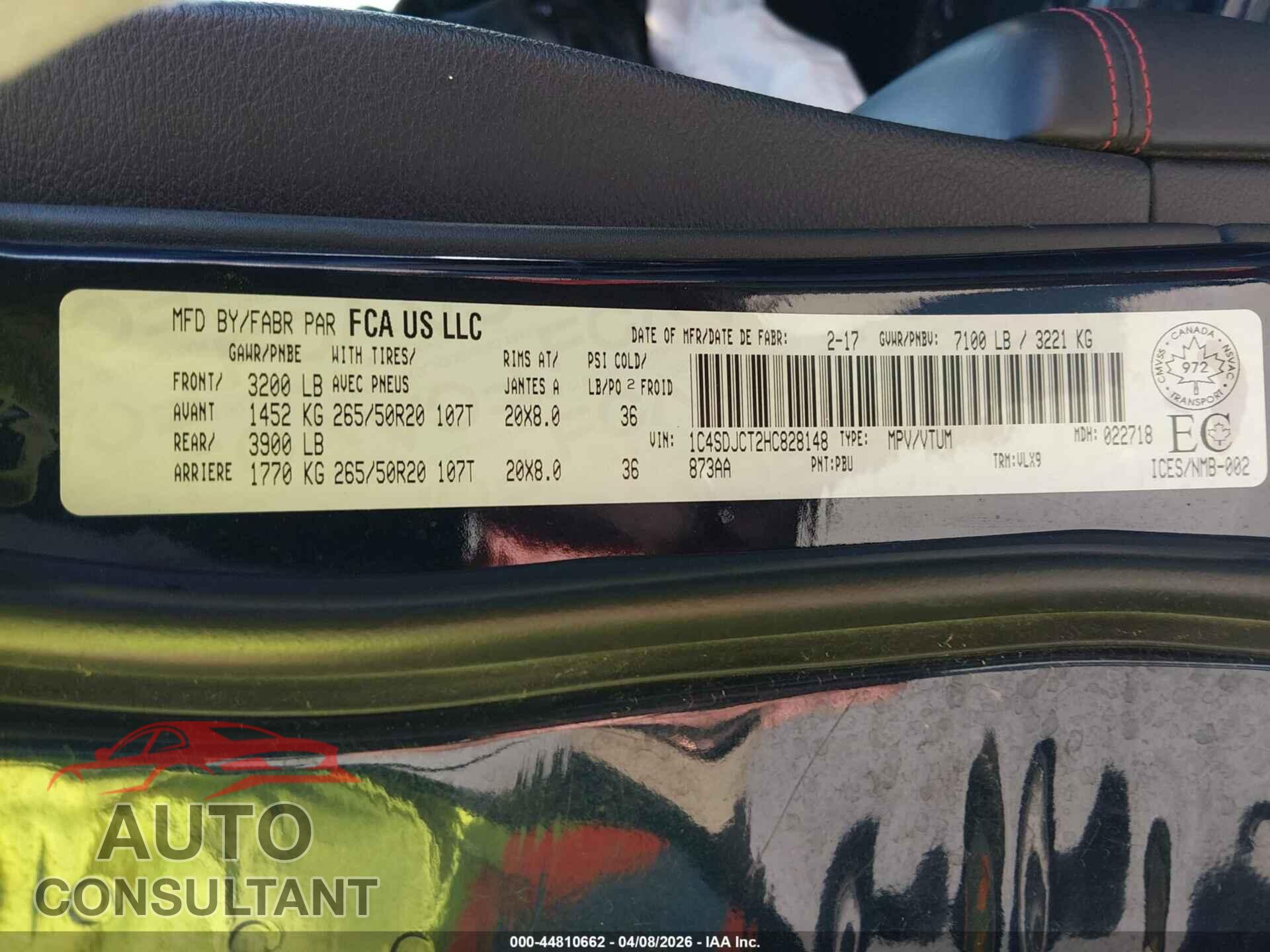 DODGE DURANGO 2017 - 1C4SDJCT2HC828148