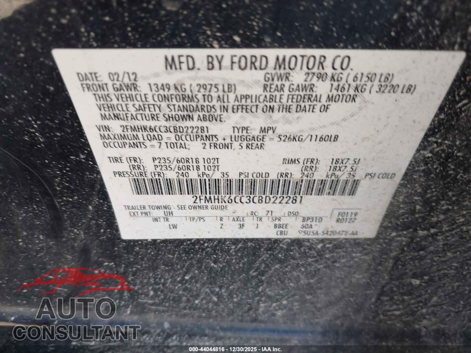 FORD FLEX 2012 - 2FMHK6CC3CBD22281