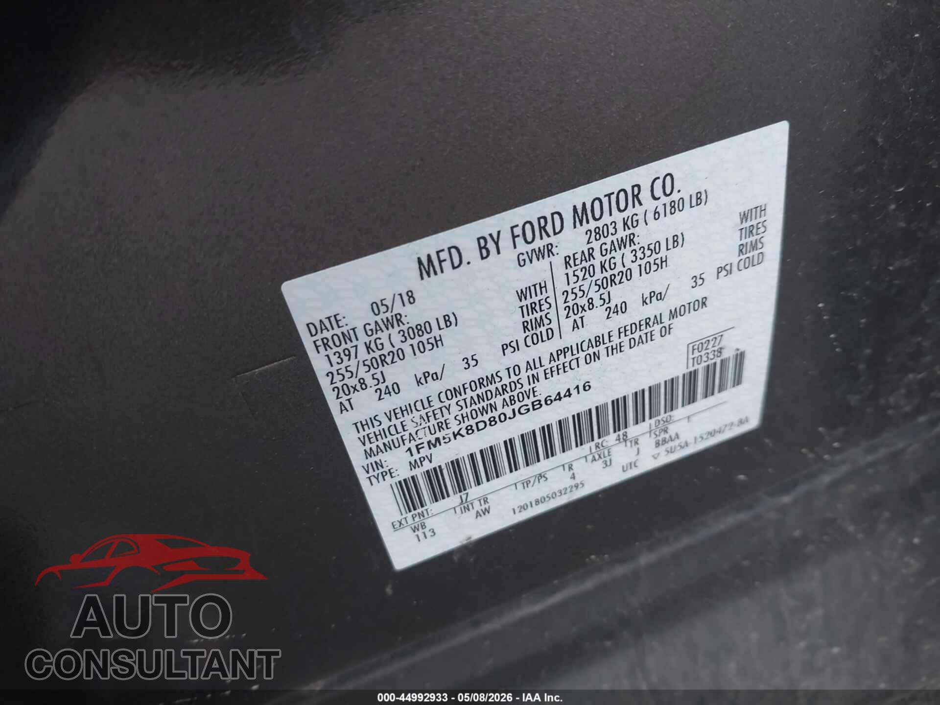 FORD EXPLORER 2018 - 1FM5K8D80JGB64416