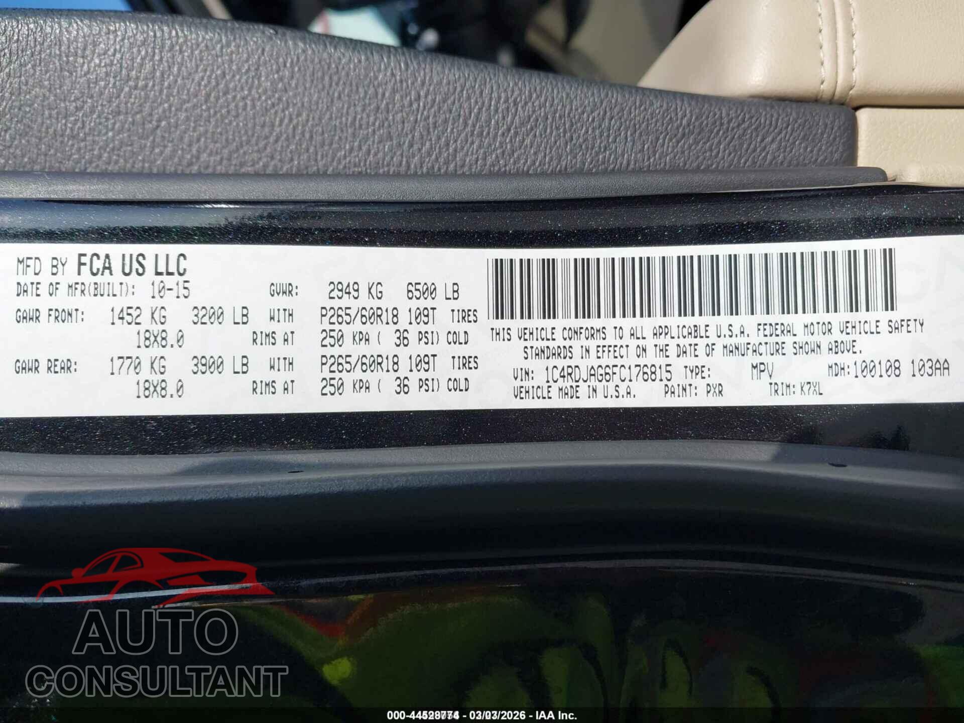 DODGE DURANGO 2015 - 1C4RDJAG6FC176815