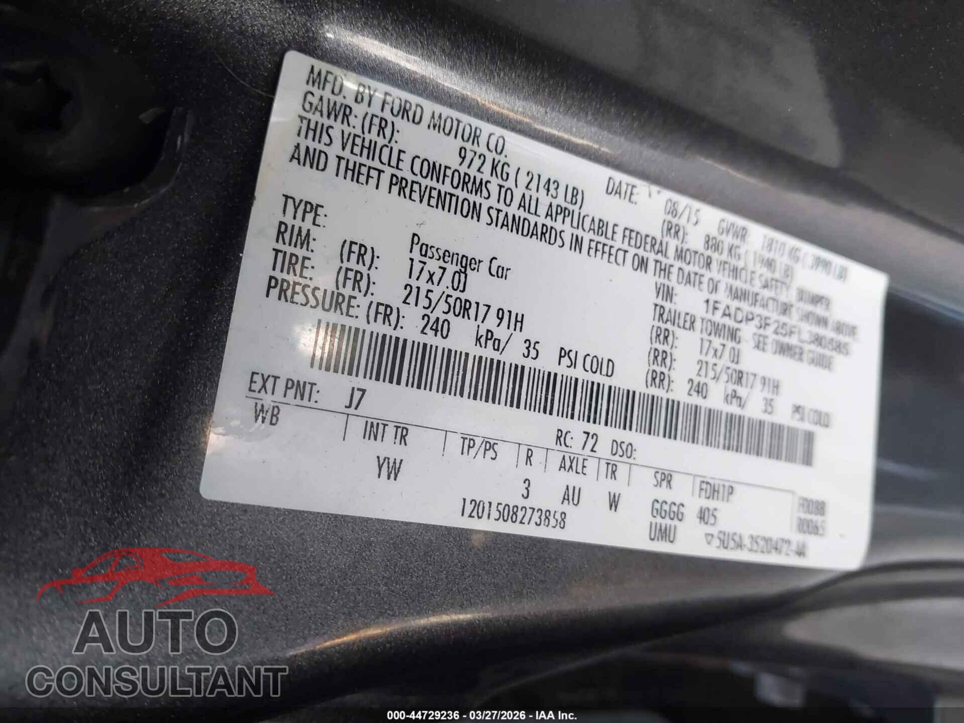 FORD FOCUS 2015 - 1FADP3F25FL380585