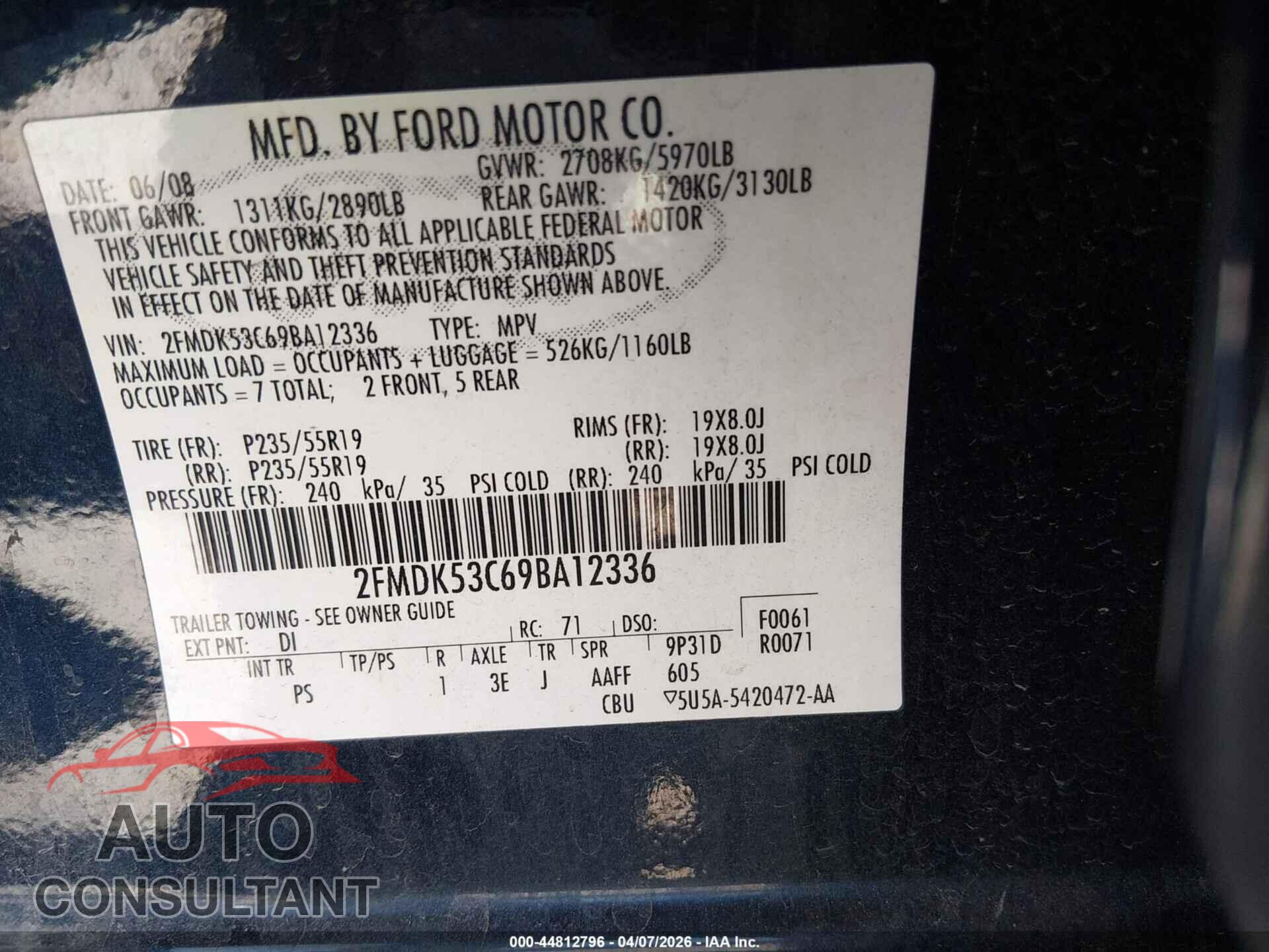 FORD FLEX 2009 - 2FMDK53C69BA12336