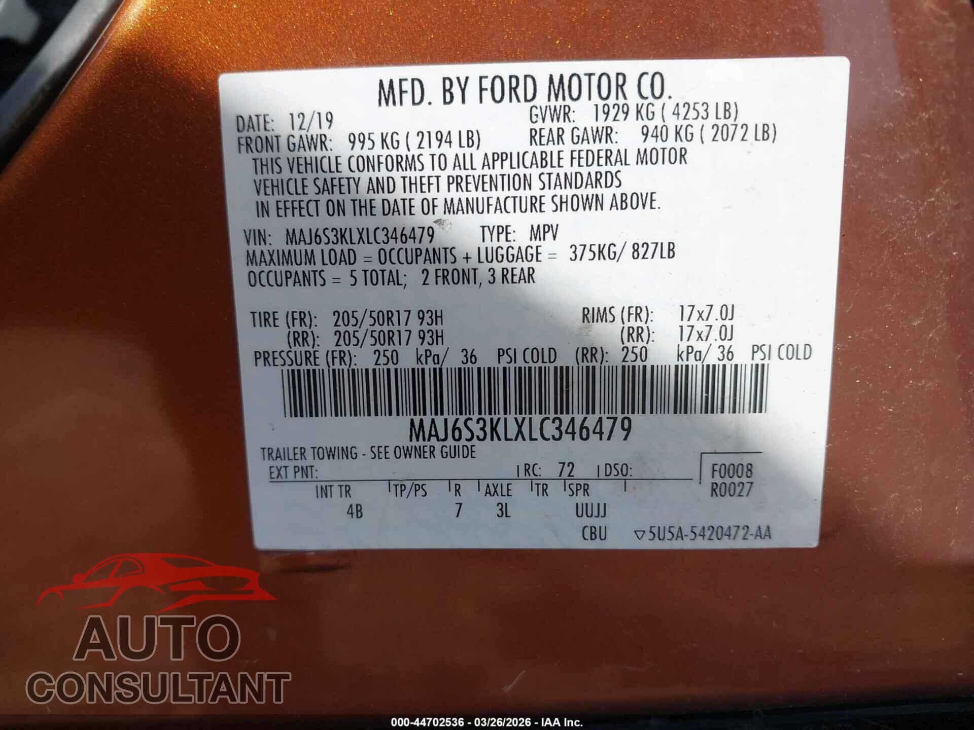 FORD ECOSPORT 2020 - MAJ6S3KLXLC346479