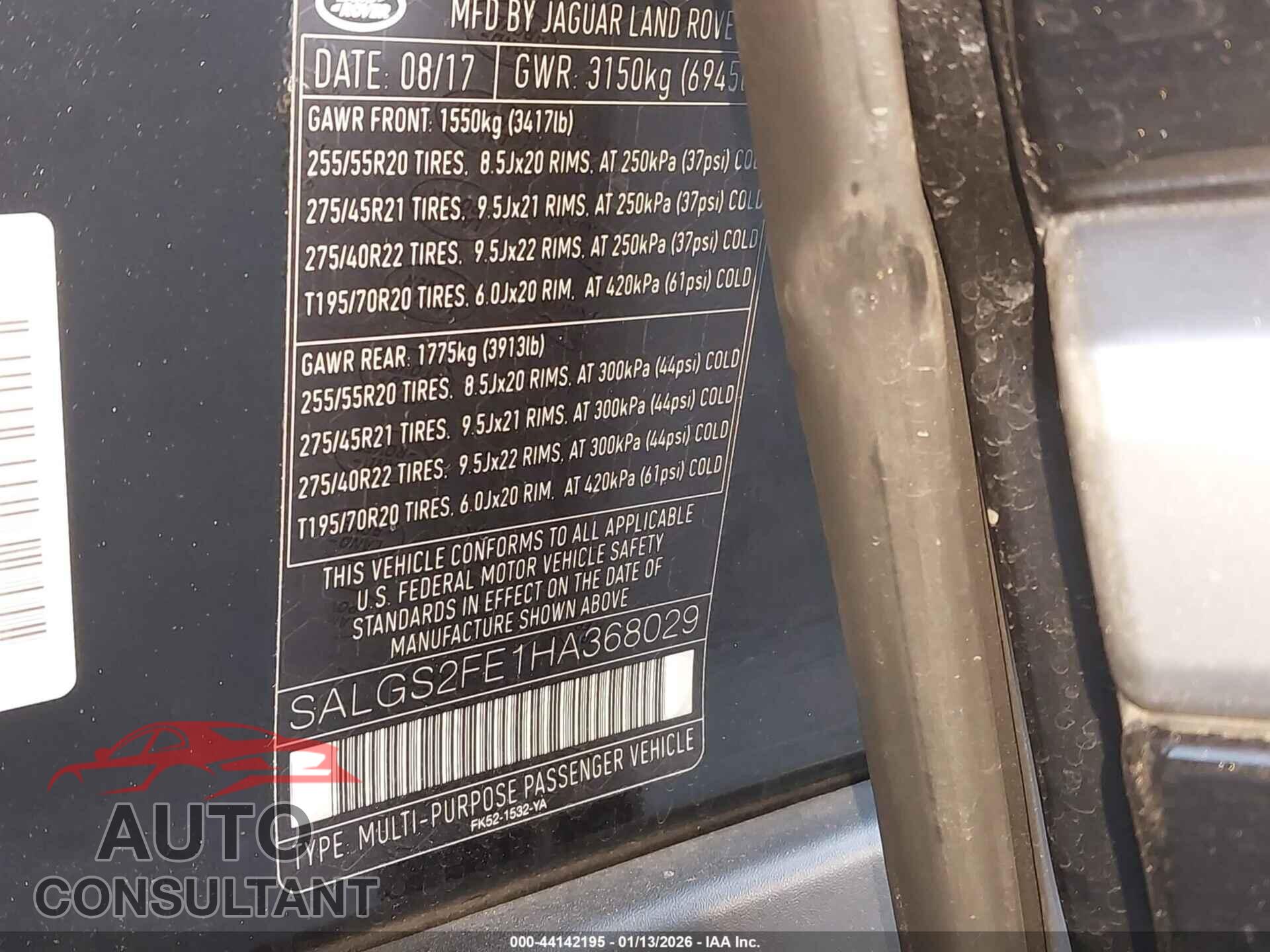 LAND ROVER RANGE ROVER 2017 - SALGS2FE1HA368029