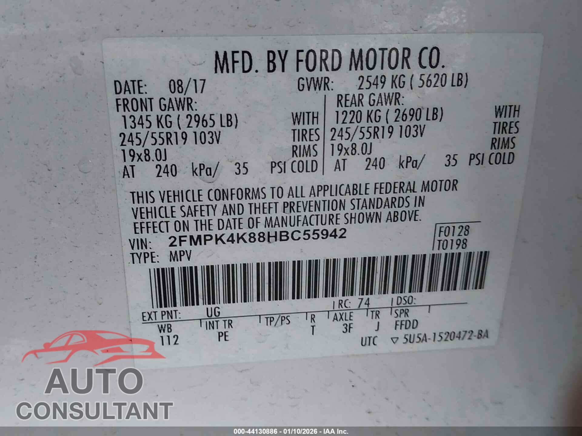 FORD EDGE 2017 - 2FMPK4K88HBC55942