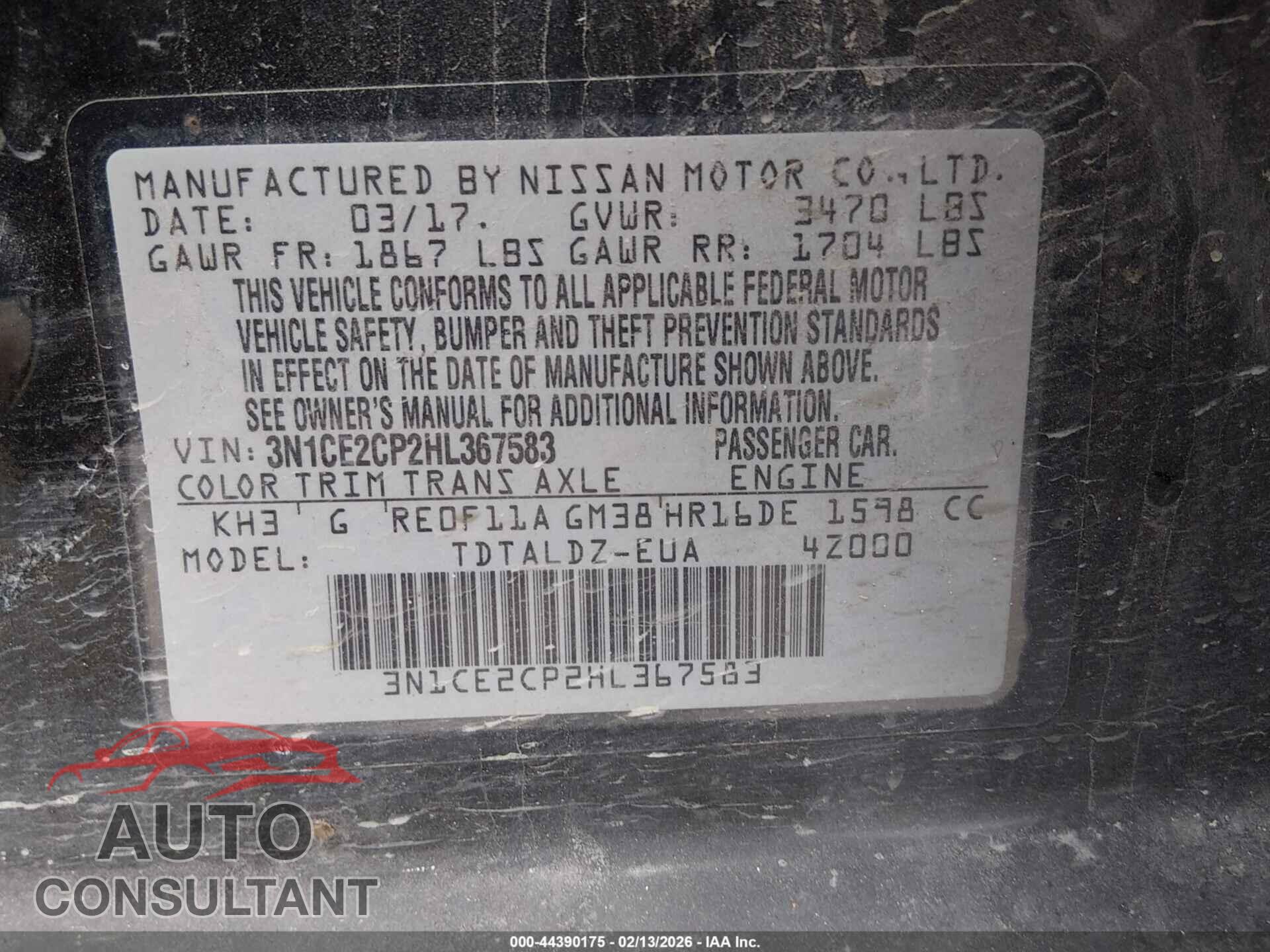 NISSAN VERSA NOTE 2017 - 3N1CE2CP2HL367583