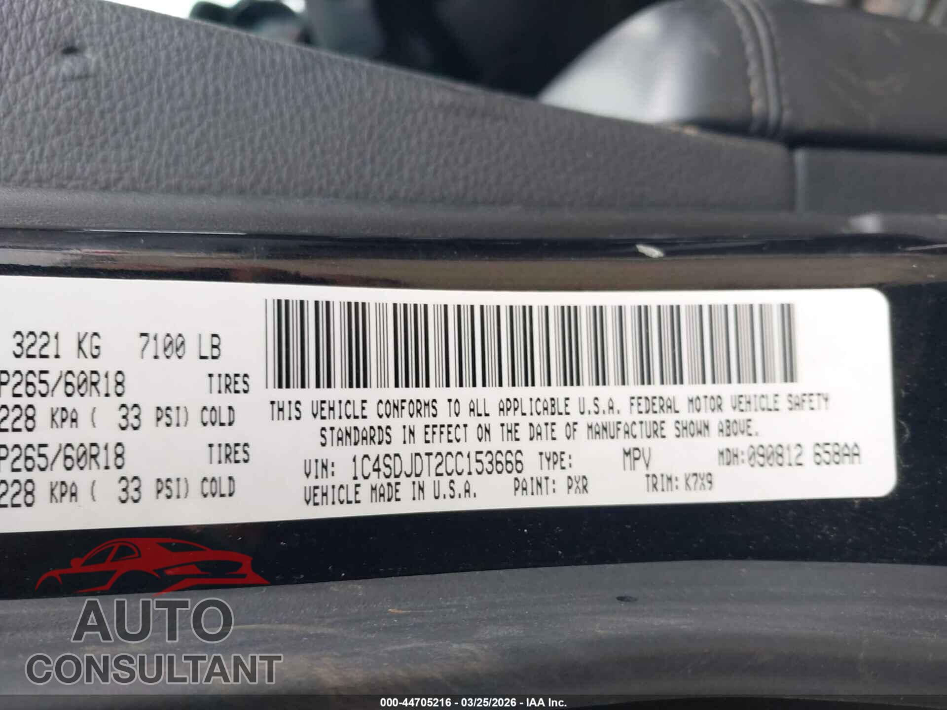 DODGE DURANGO 2012 - 1C4SDJDT2CC153666