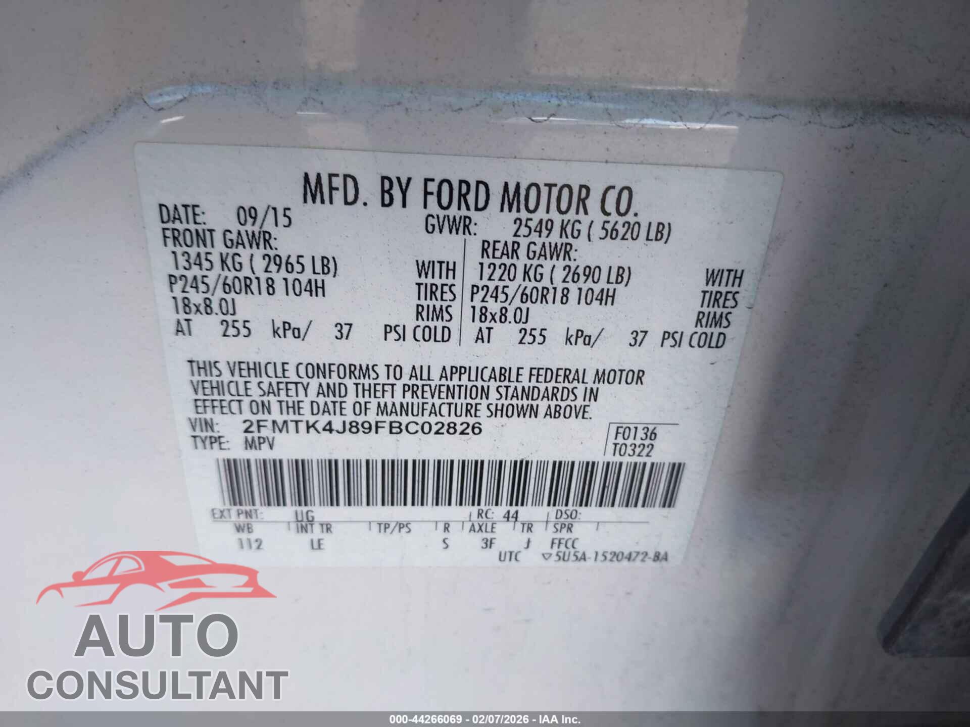 FORD EDGE 2015 - 2FMTK4J89FBC02826