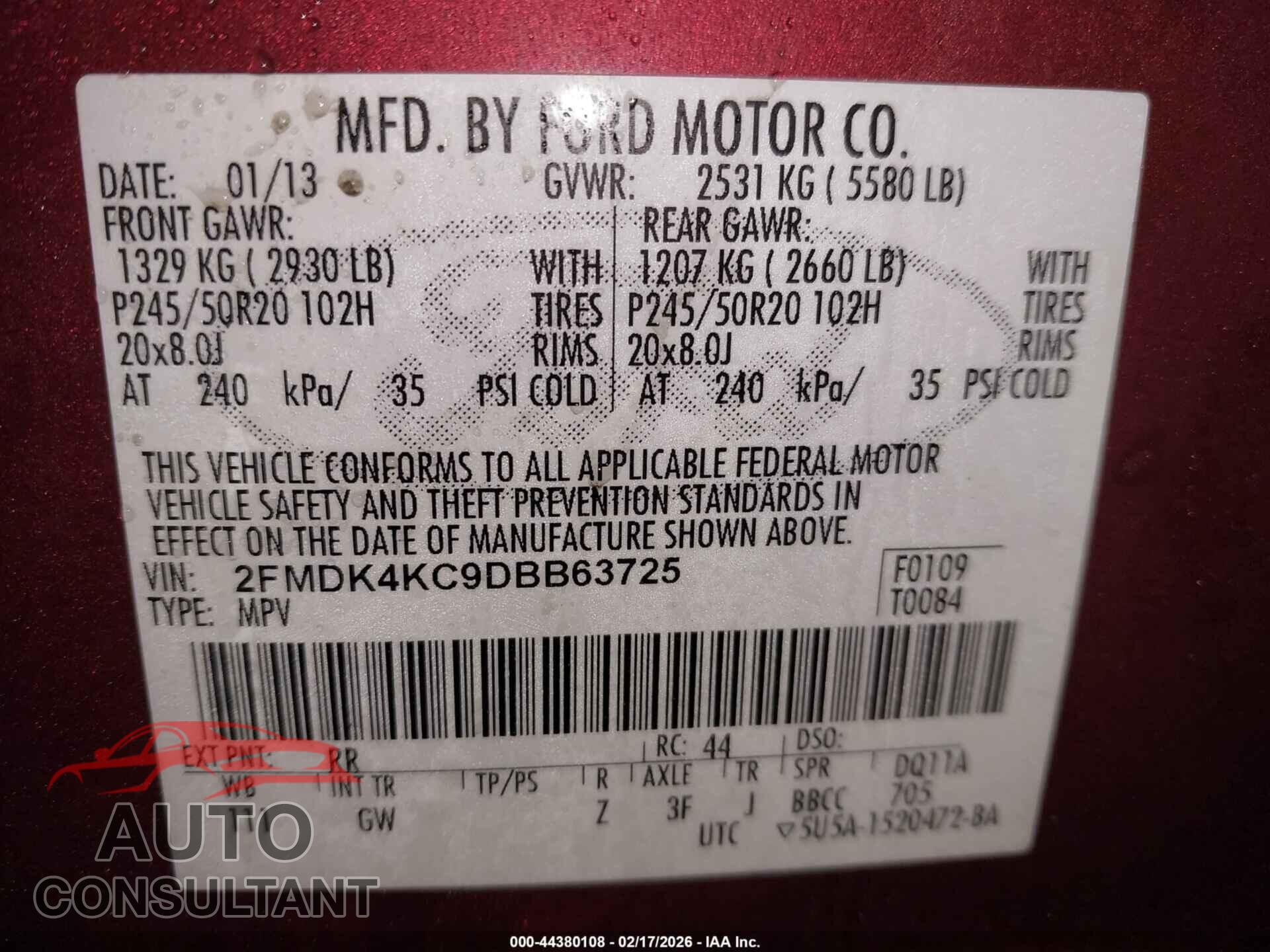 FORD EDGE 2013 - 2FMDK4KC9DBB63725