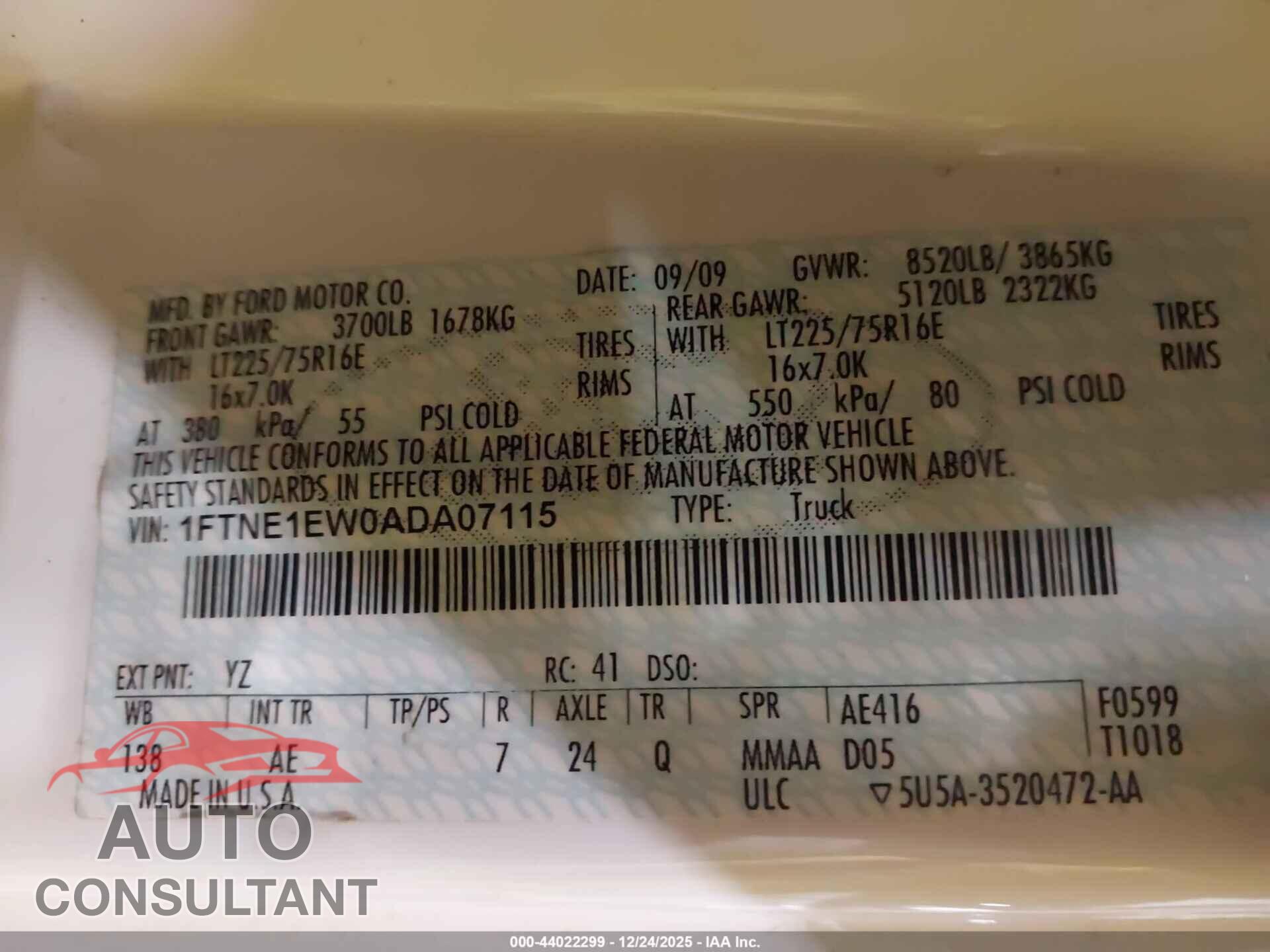 FORD ECONOLINE 2010 - 1FTNE1EW0ADA07115