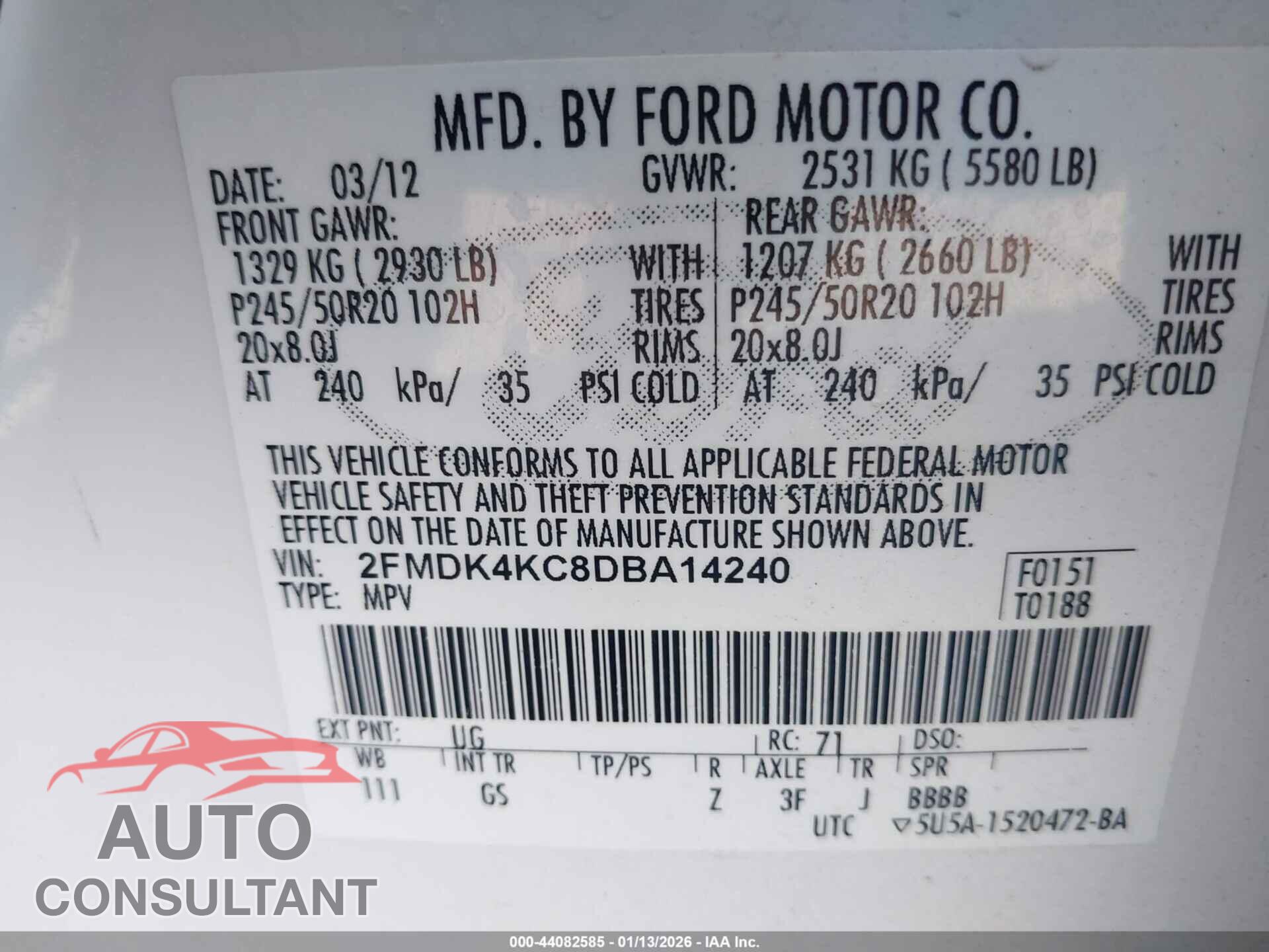 FORD EDGE 2013 - 2FMDK4KC8DBA14240