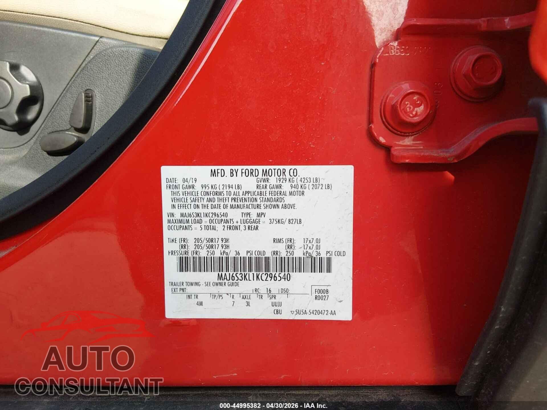 FORD ECOSPORT 2019 - MAJ6S3KL1KC296540