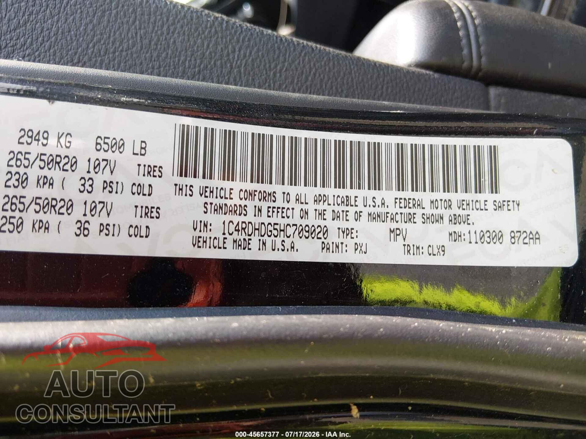 DODGE DURANGO 2017 - 1C4RDHDG5HC709020